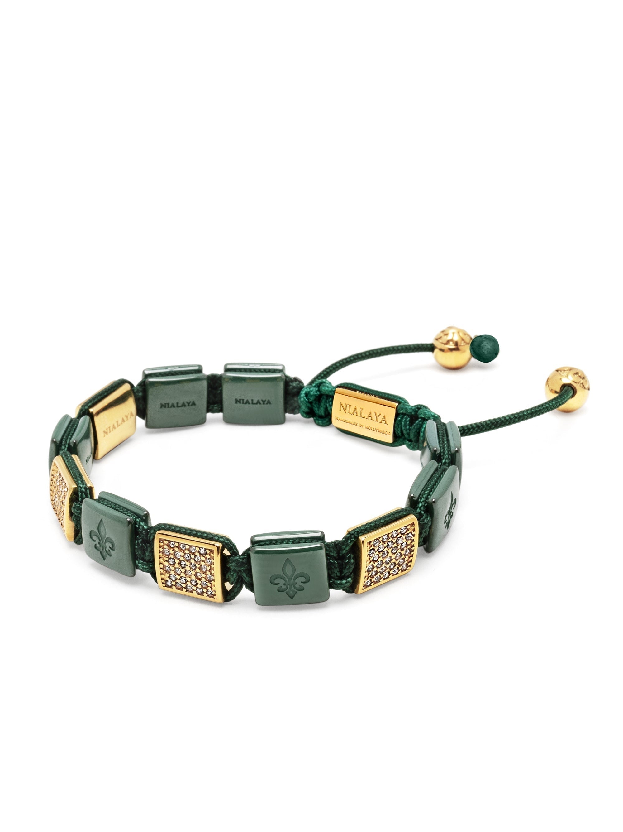 Women'S Dark Green Ceramic Flatbead Bracelet With Gold Cz