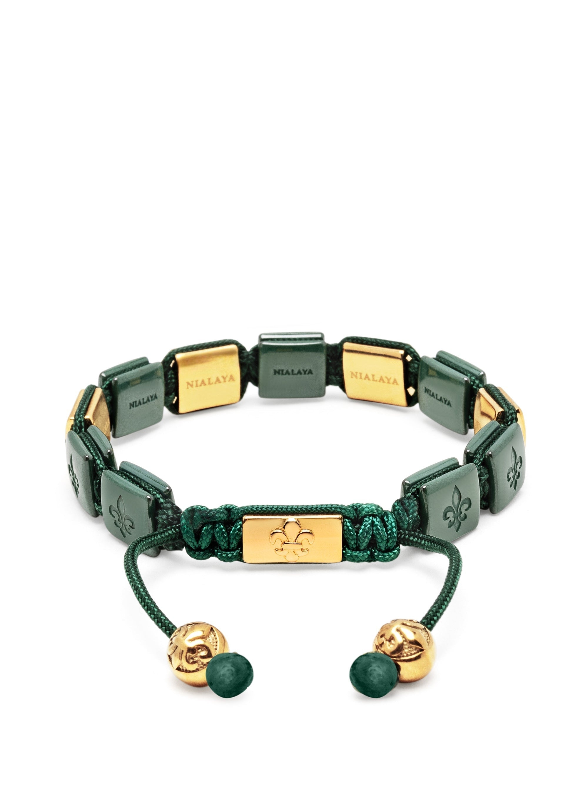 Women'S Dark Green Ceramic Flatbead Bracelet With Gold Cz