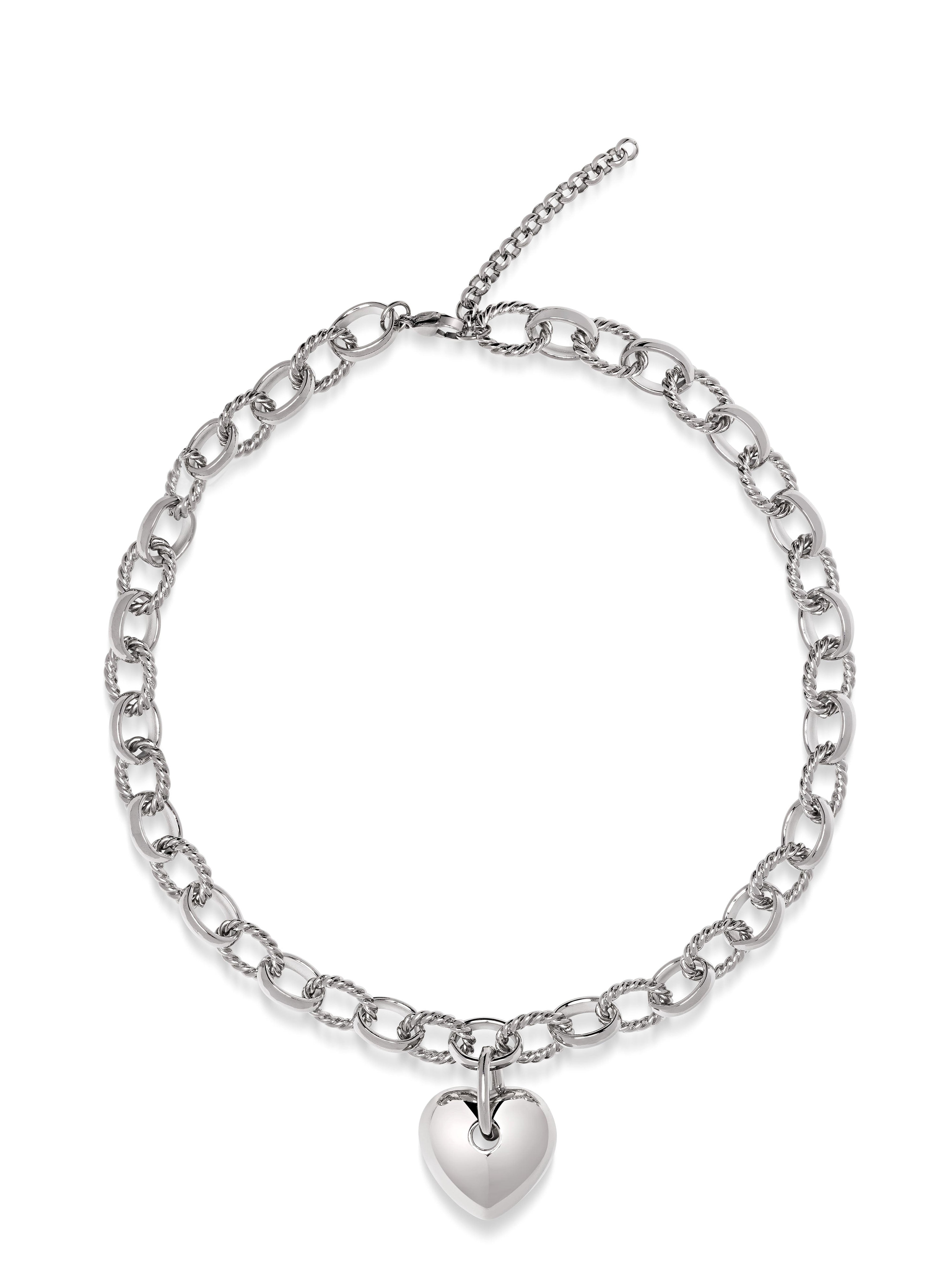 Women'S Silver Cable Choker With Chunky Heart Pendant
