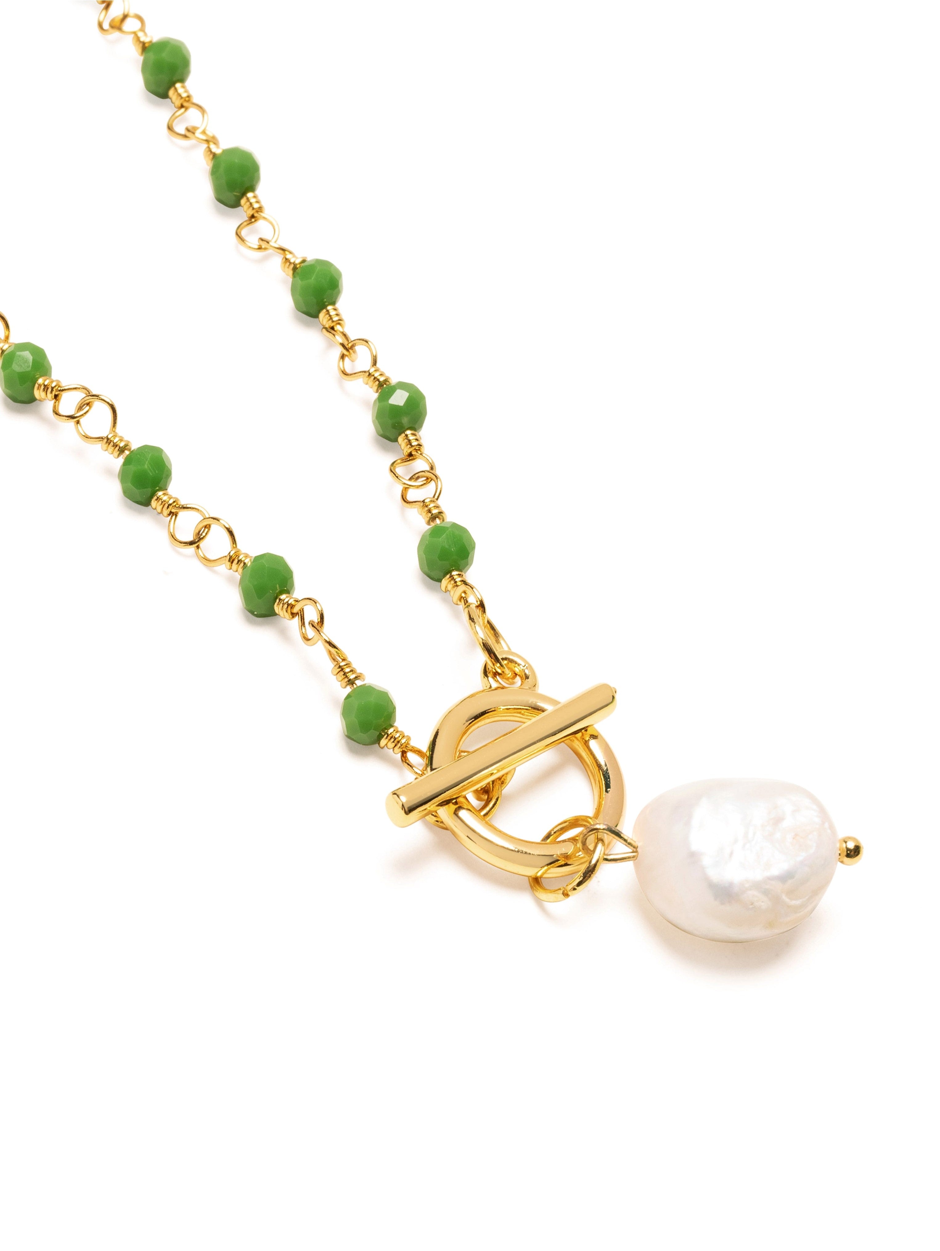 Women'S Green Cz Wrap Necklace With Pearl