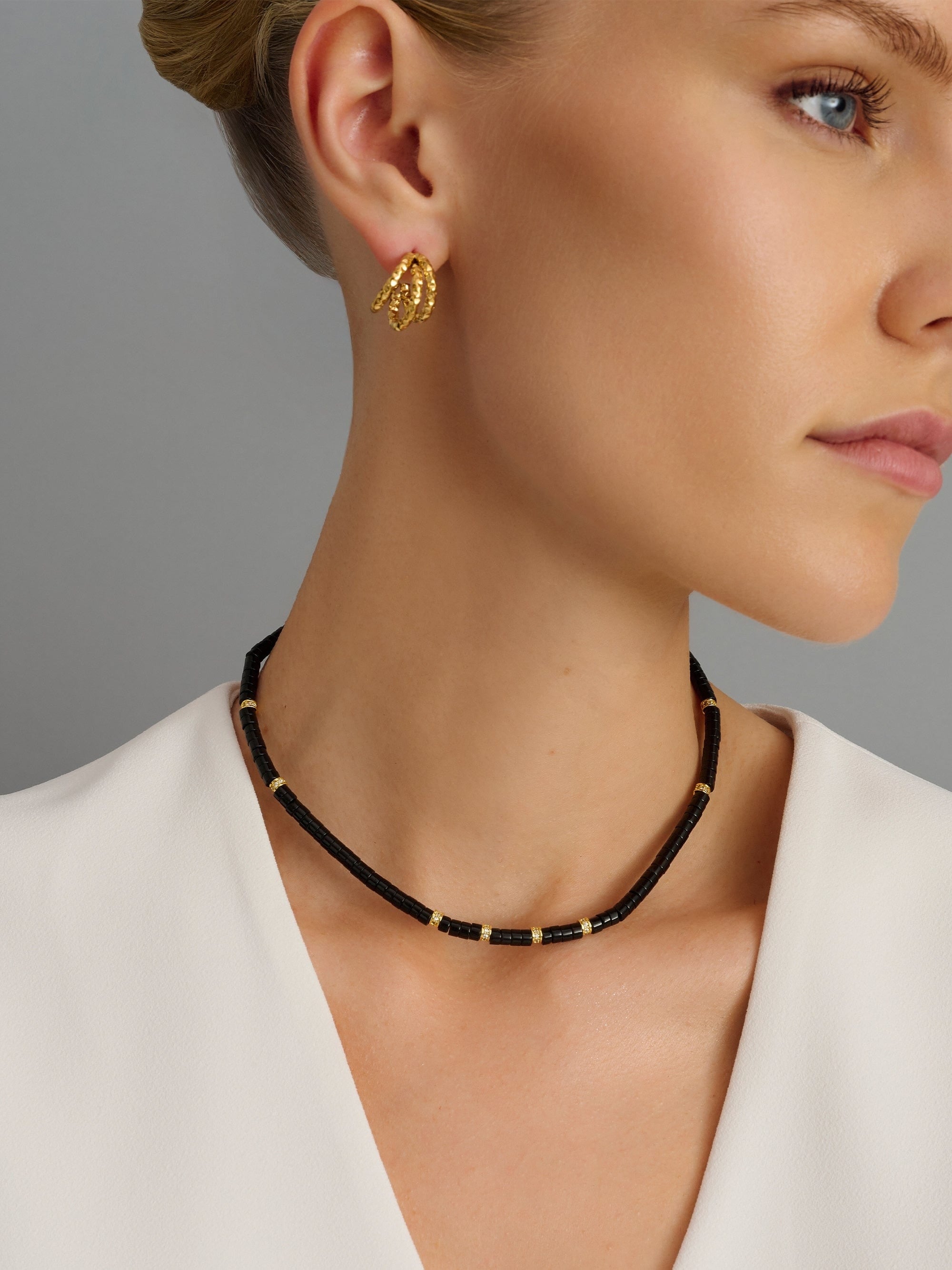 Heishi Black Onyx Choker With Gold