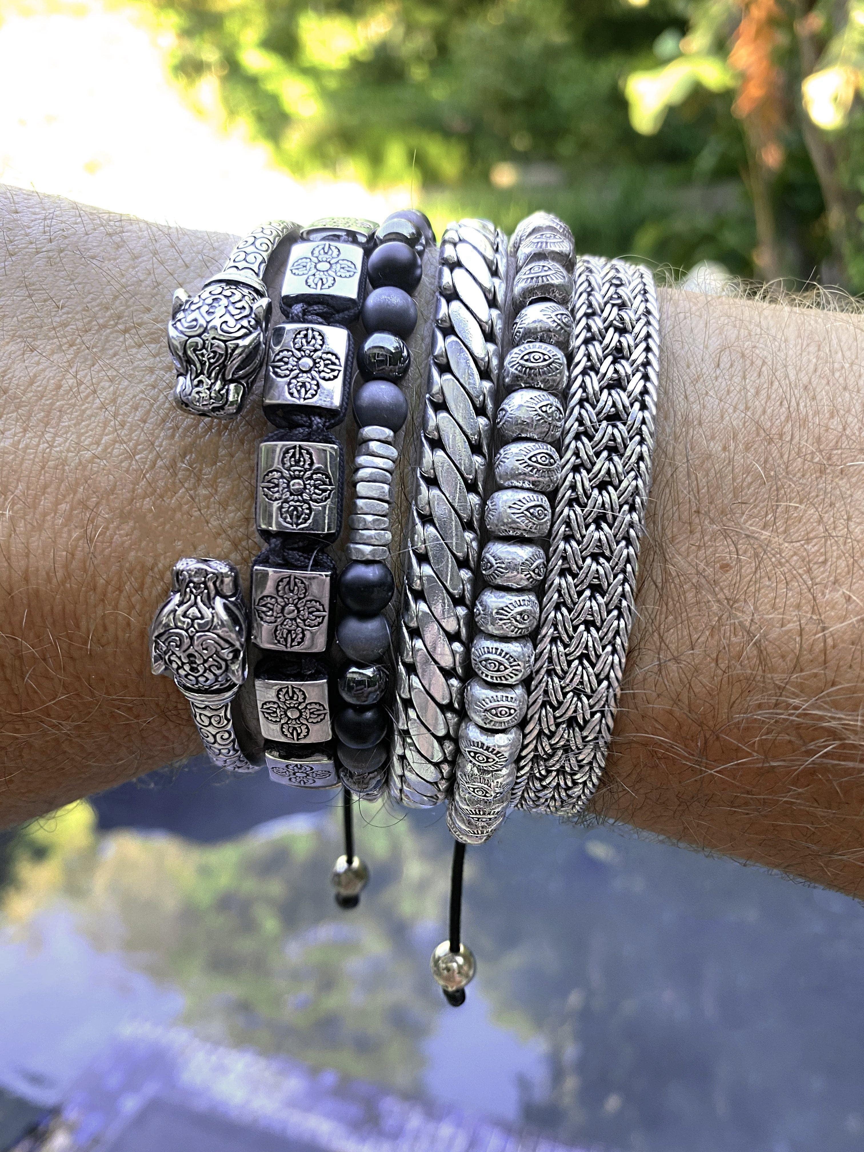 Men'S Adorned Panther Bangle In Silver