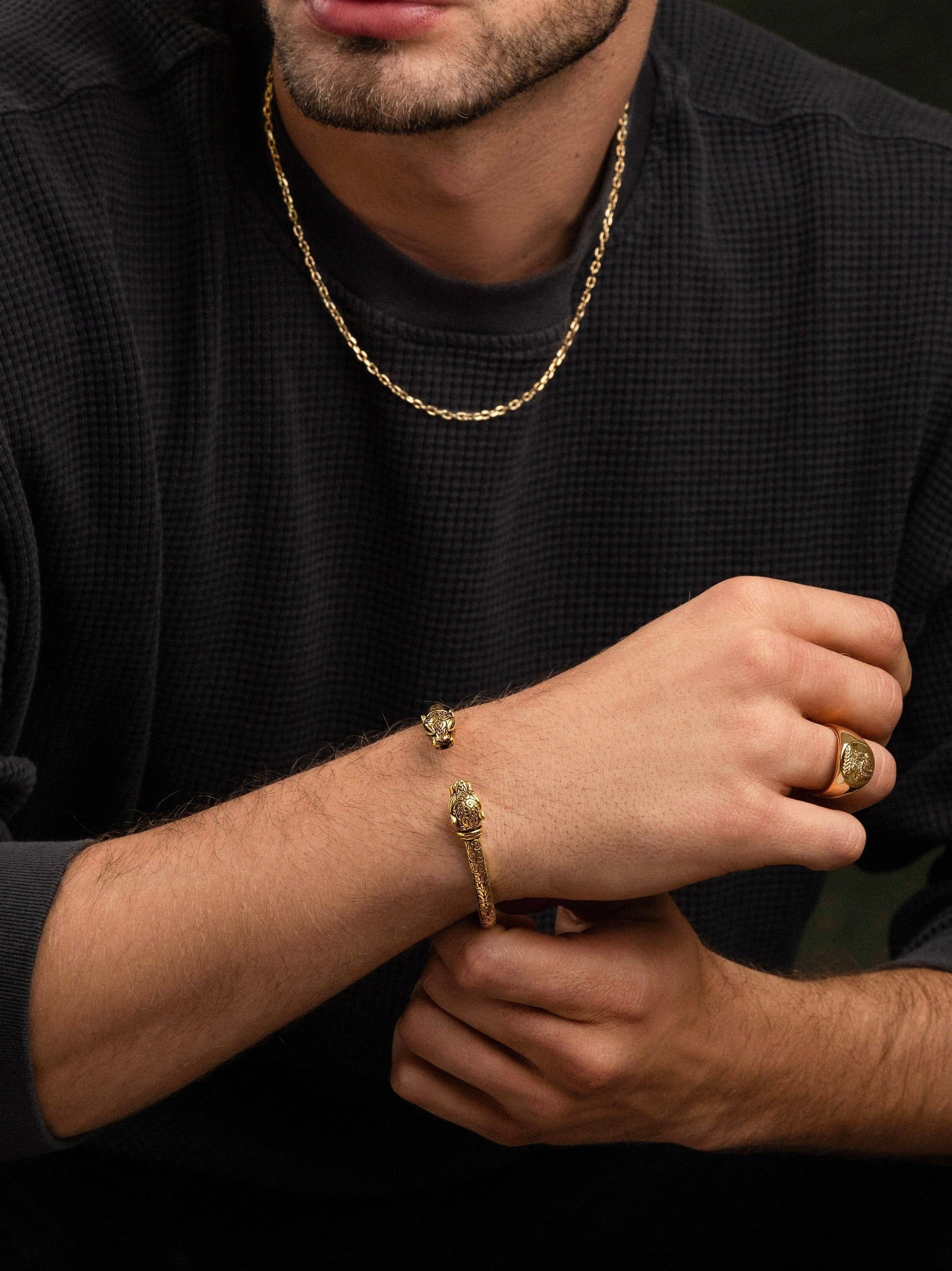Men'S Adorned Panther Bangle In Gold