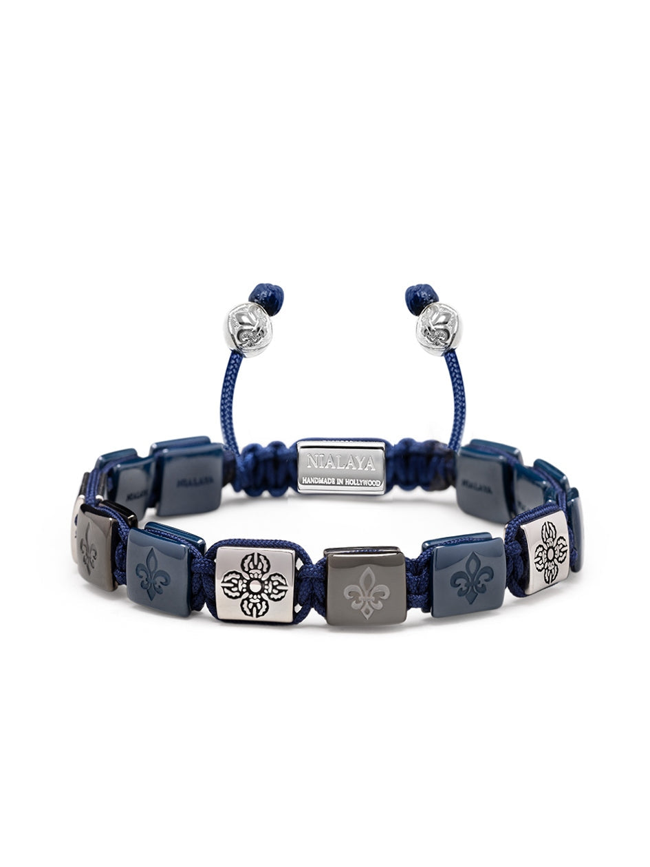 Men'S Ceramic Flatbead Bracelet In Blue, Grey, And Silver