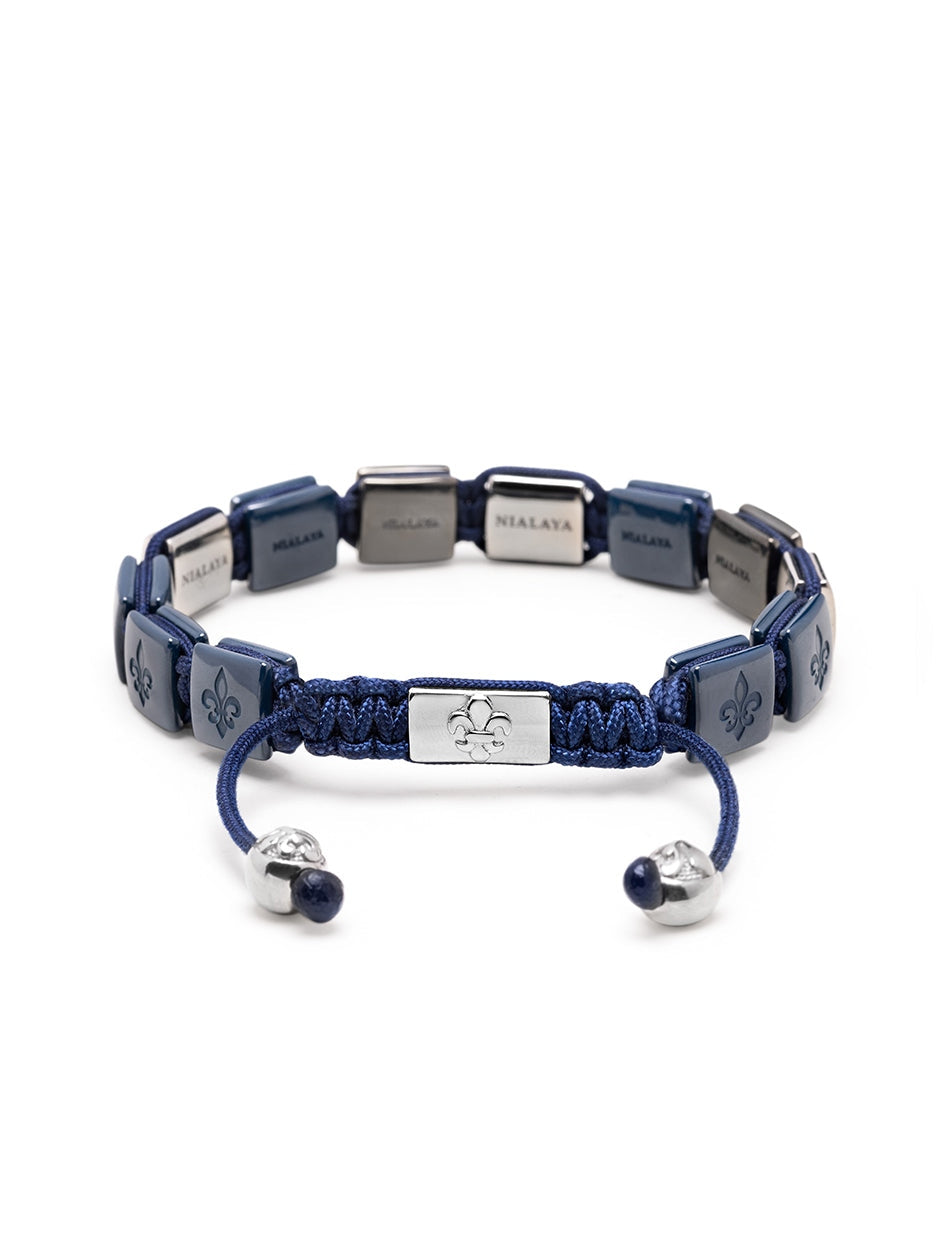 Men'S Ceramic Flatbead Bracelet In Blue, Grey, And Silver