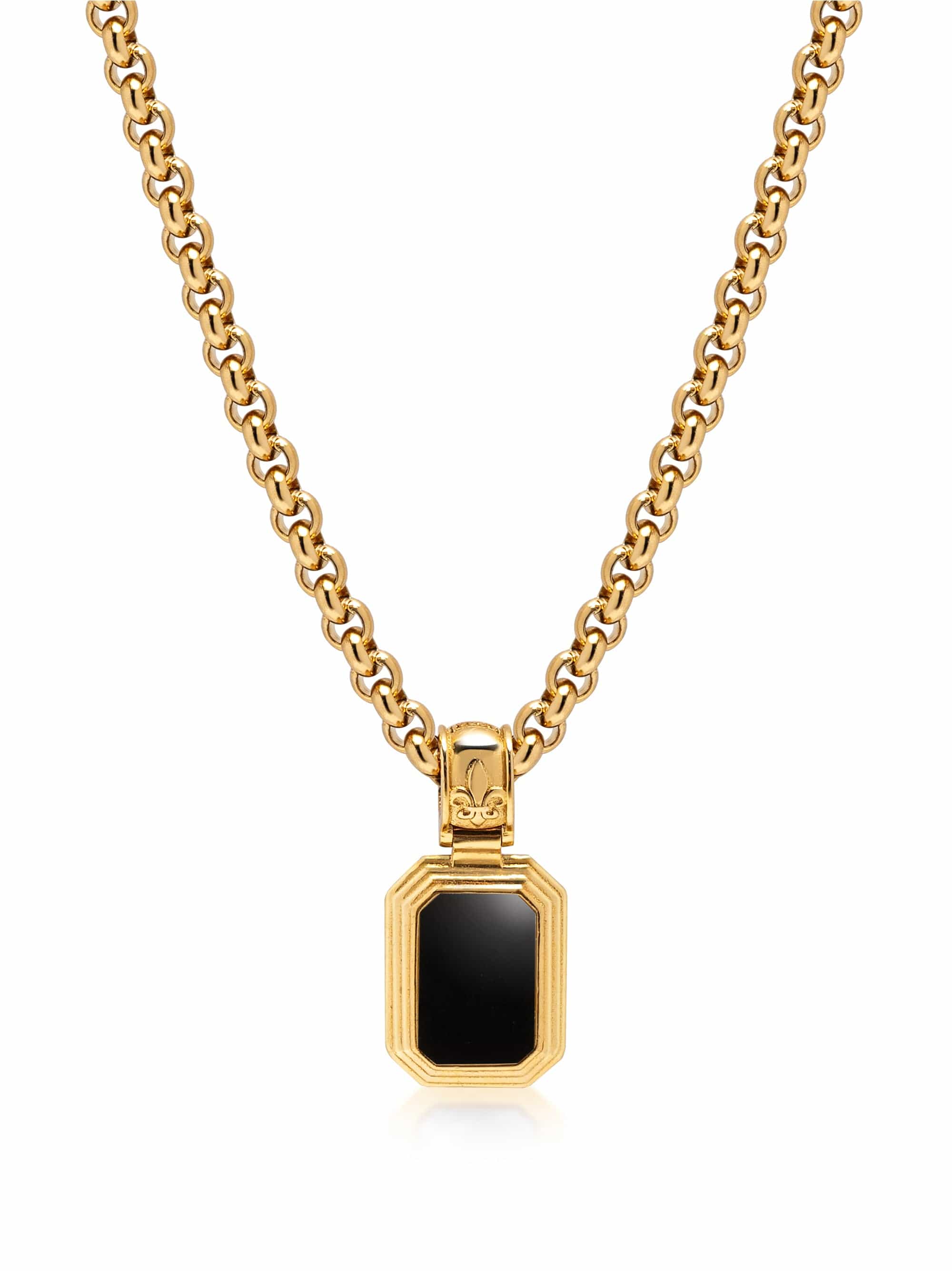 Men'S Sterling Silver Necklace With Two In One Malachite & Black Onyx Pendant