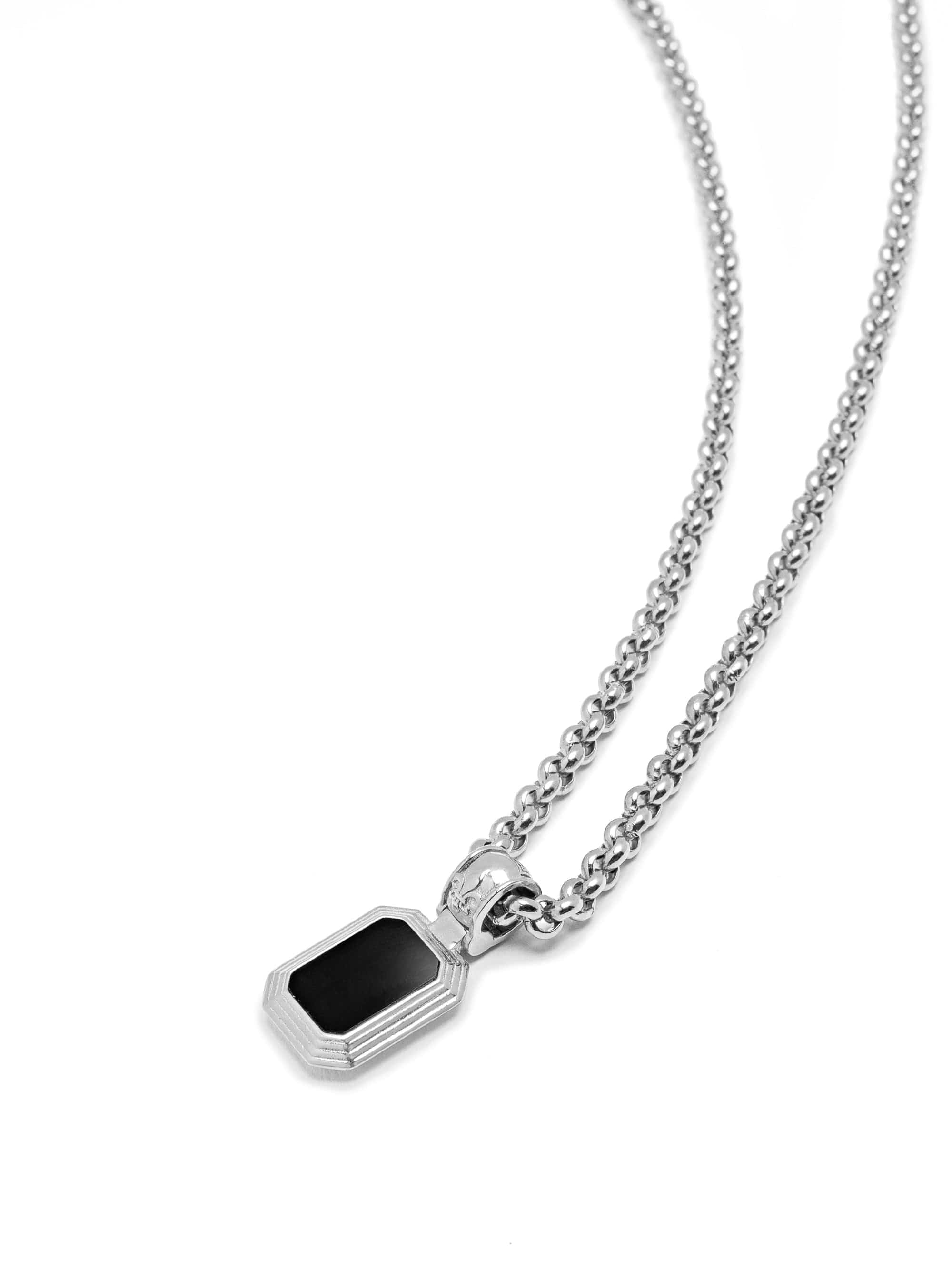 Men'S Sterling Silver Necklace With Two In One Turquoise & Black Onyx Pendant