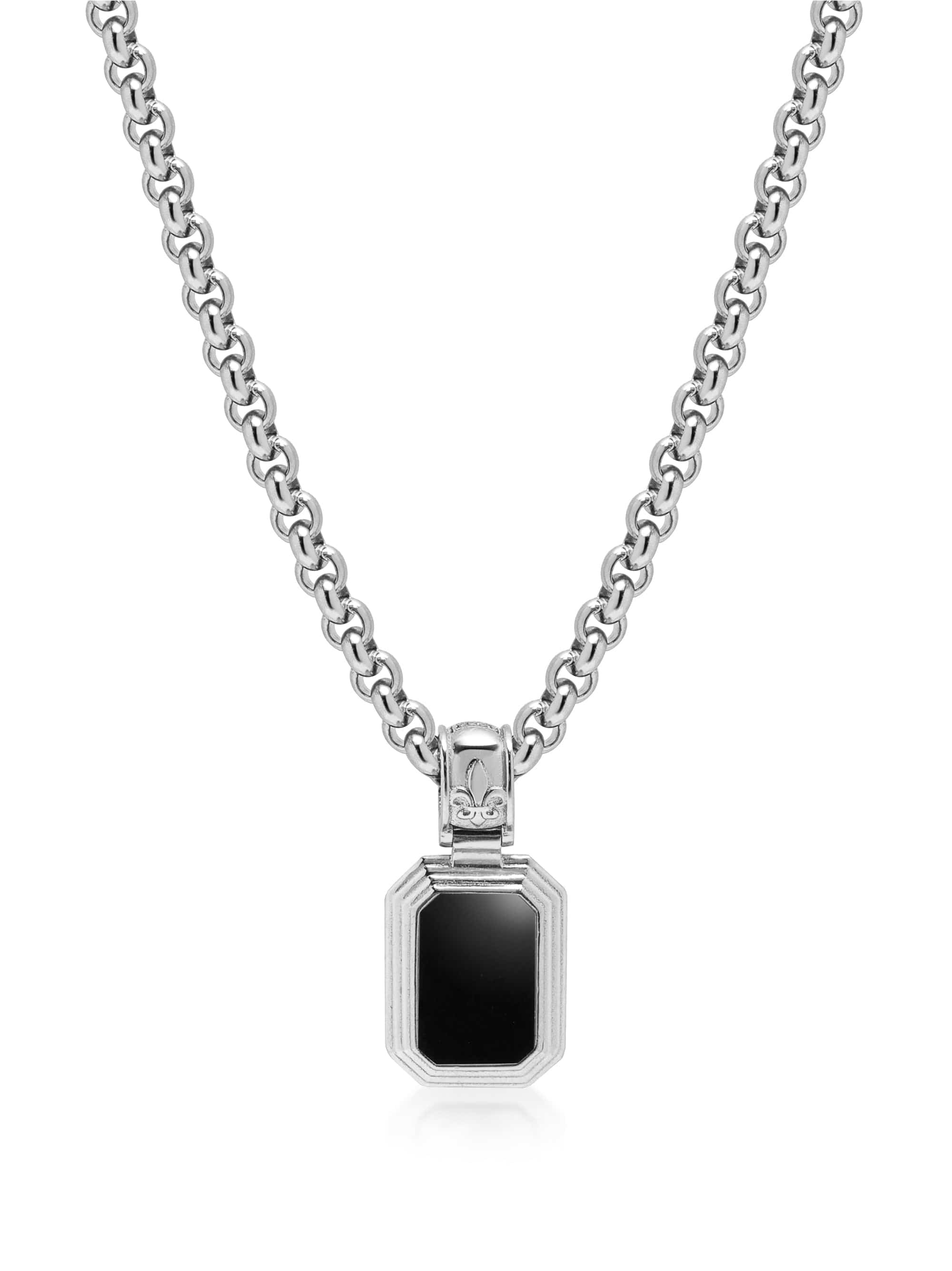 Men'S Sterling Silver Necklace With Two In One Turquoise & Black Onyx Pendant