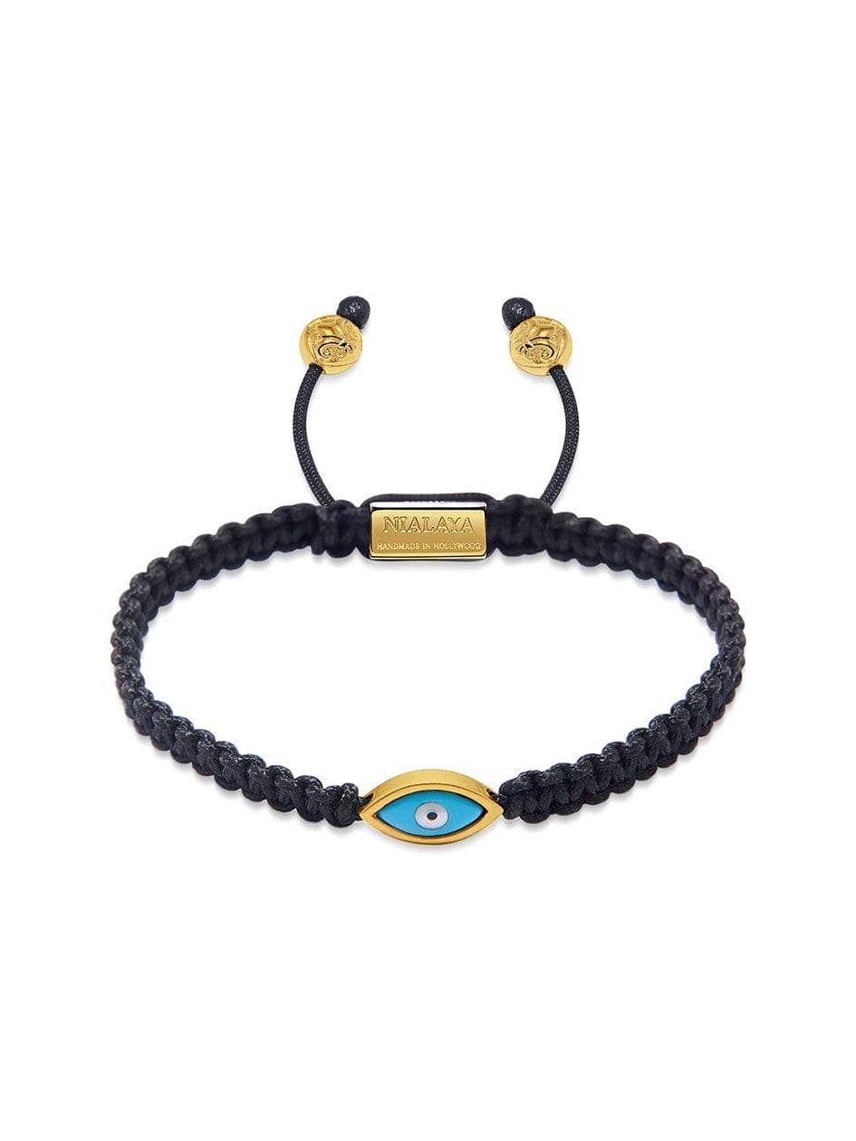 Men'S Black String Bracelet With Gold Evil Eye