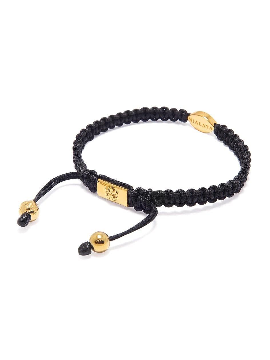 Men'S Black String Bracelet With Gold Evil Eye