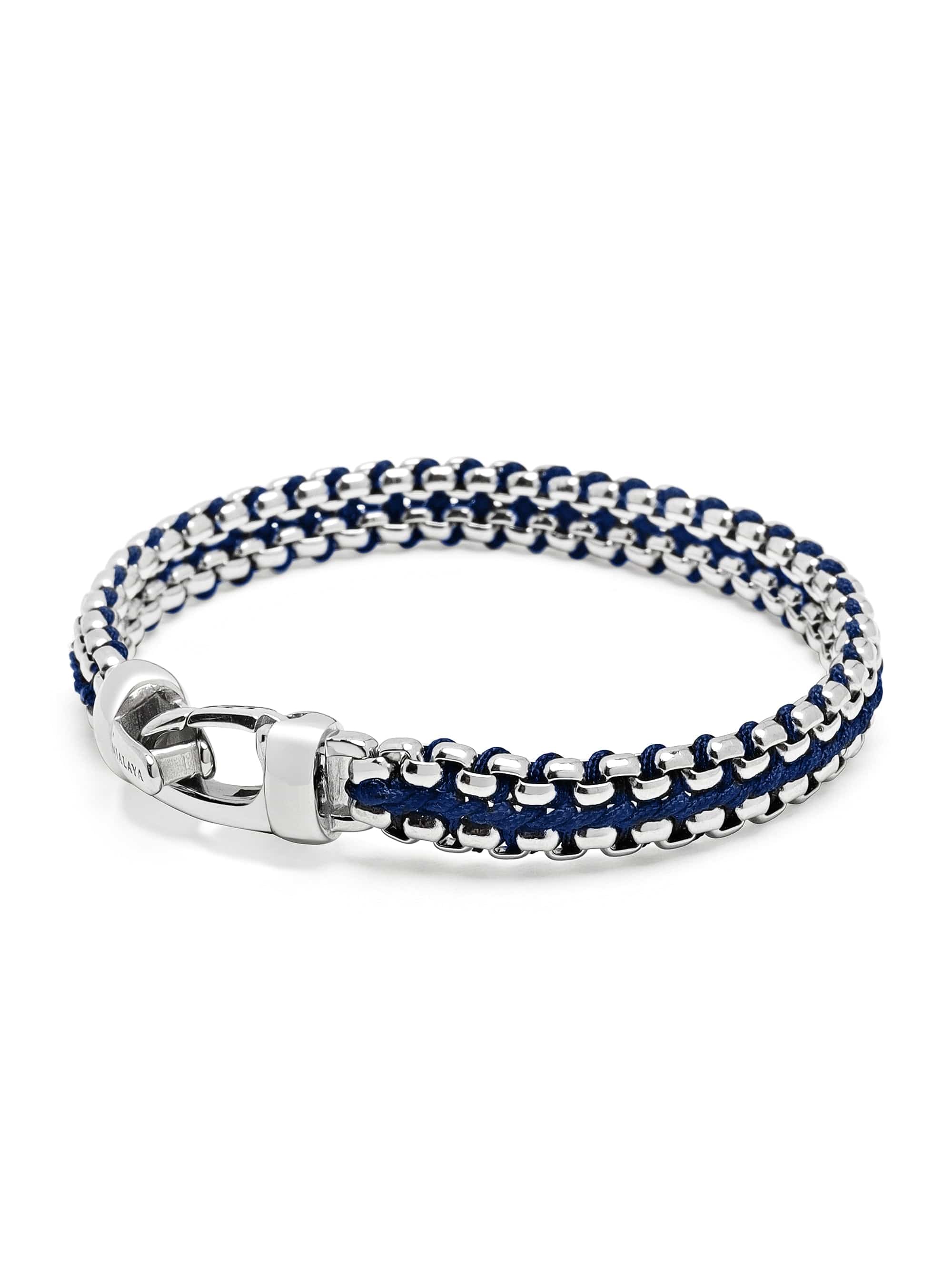 Men'S Navy Woven 8Mm Box Chain Bracelet In Silver