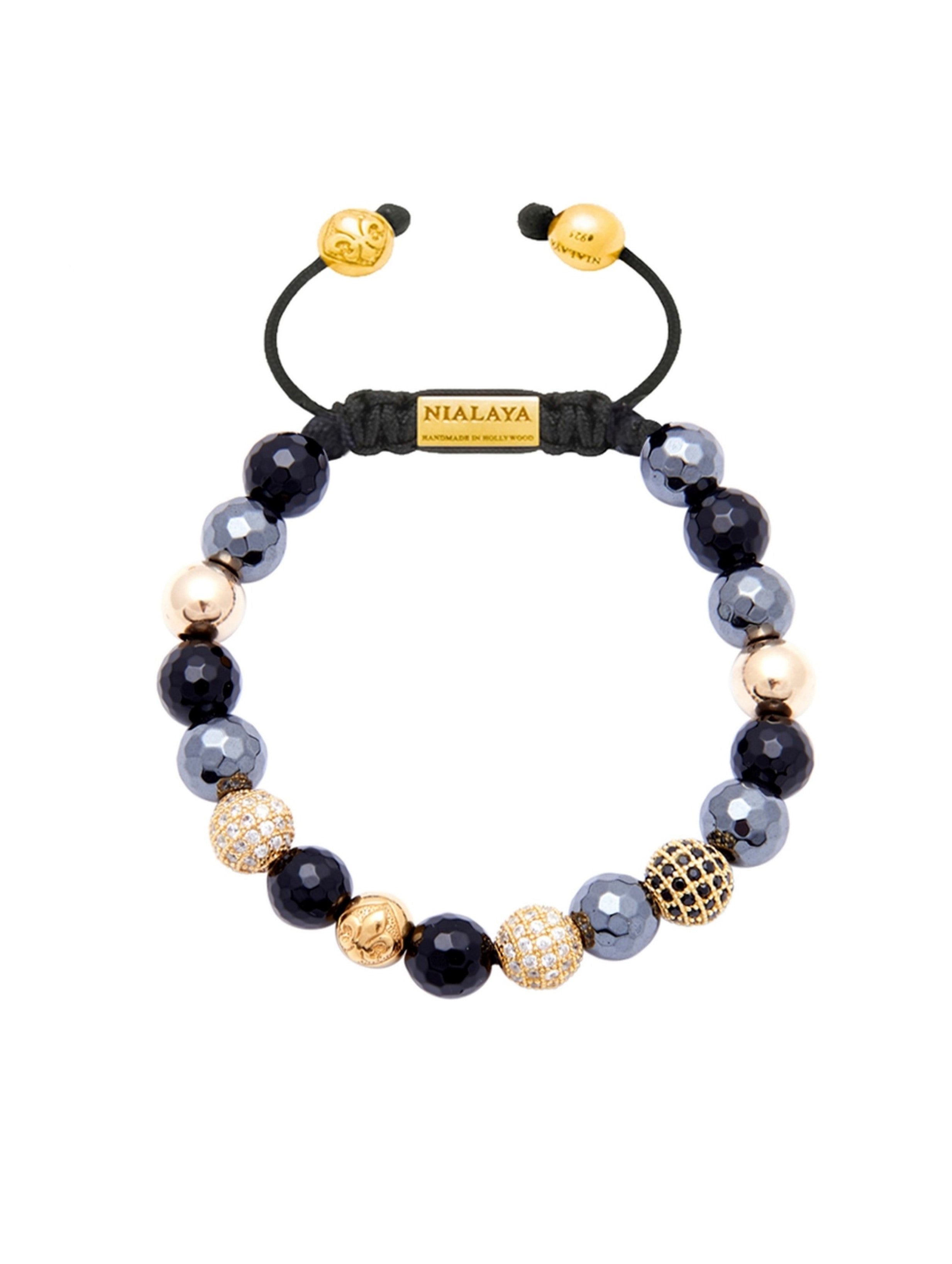 Nialaya Women's Beaded Bracelet with CZ Diamond, Hematite & Agate