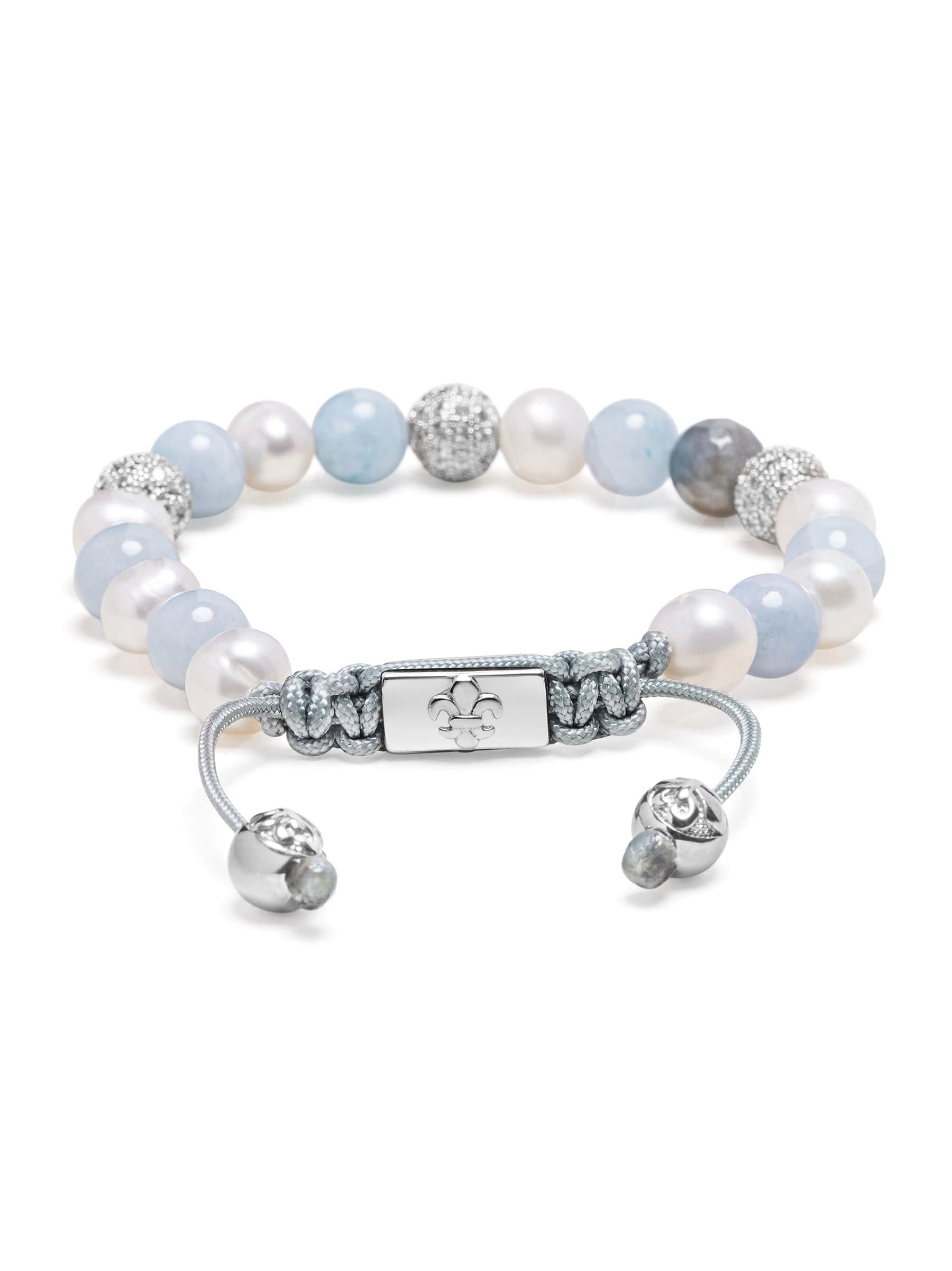 Women'S Beaded Bracelet With Aquamarine, Pearl, And Labradorite (Silver)