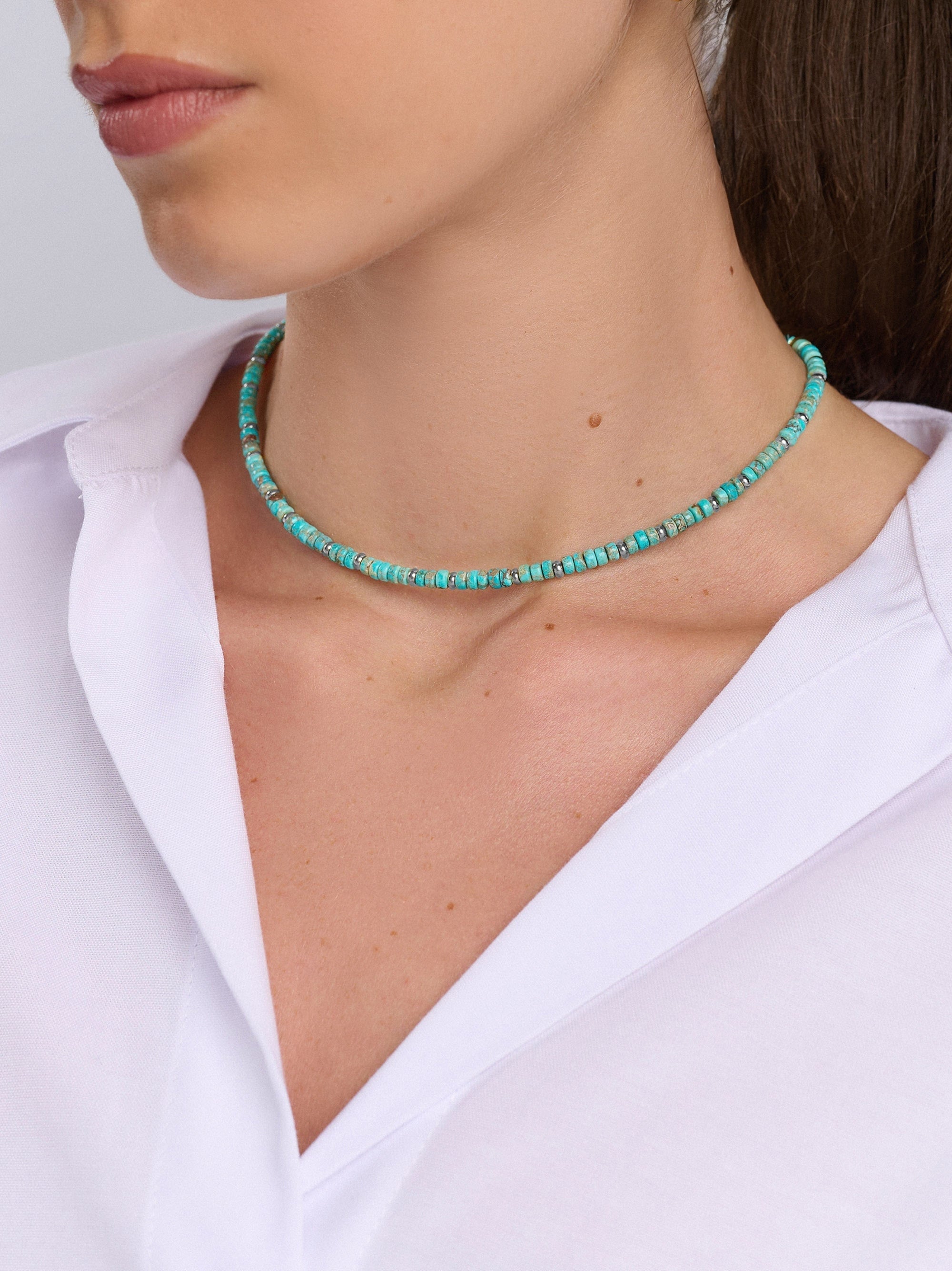 Heishi Turquoise Choker With Silver