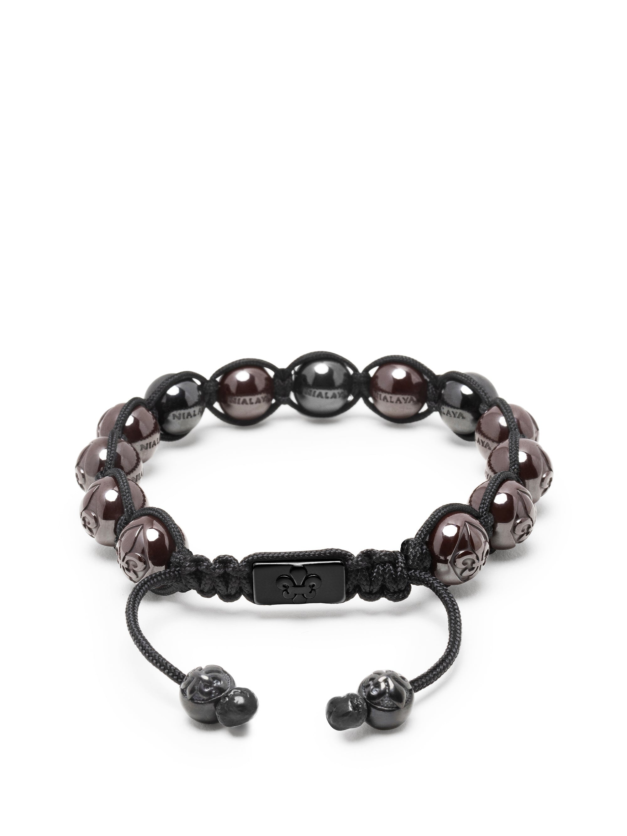 Men'S Beaded Bracelet With Black & Burgundy Ceramic Balls