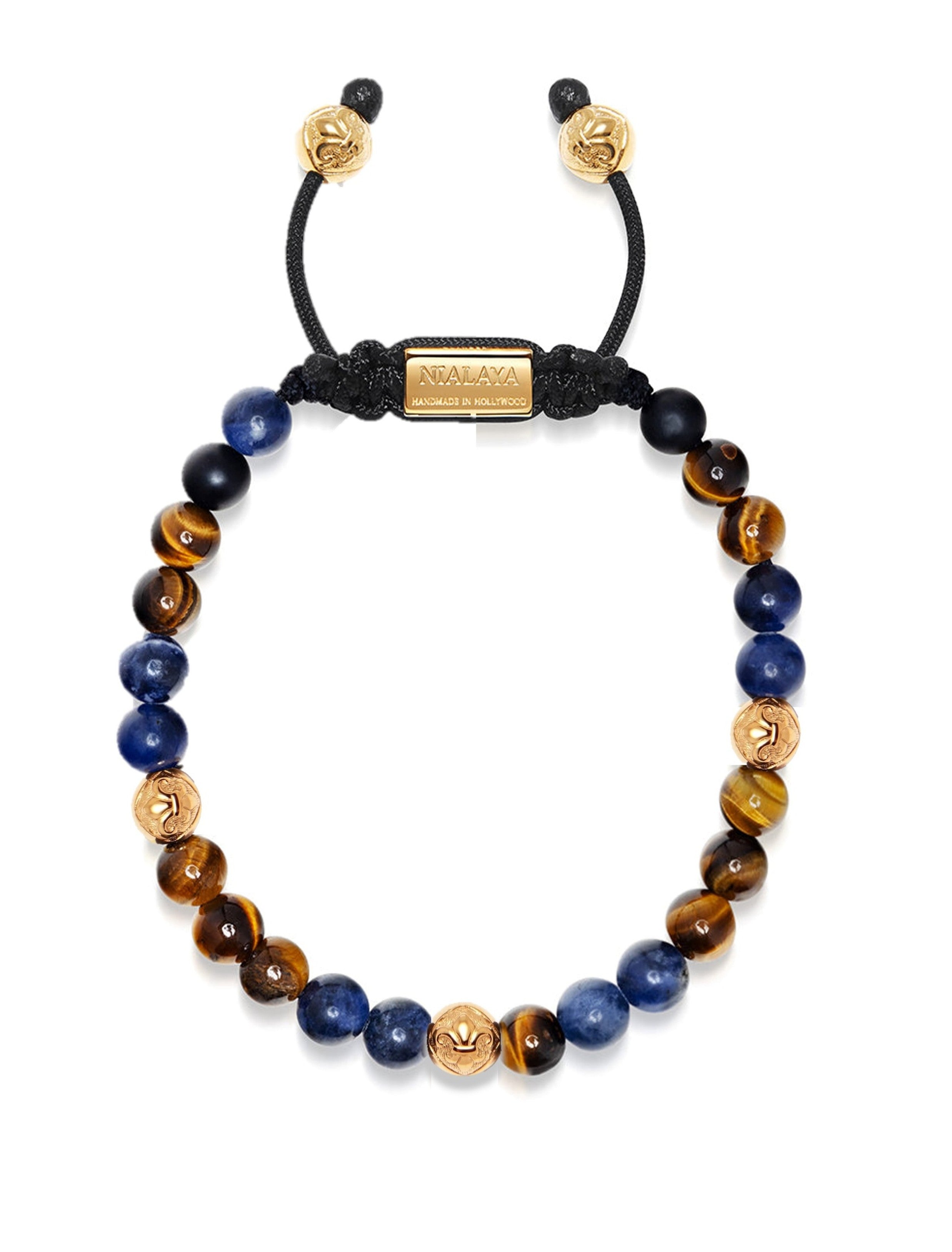 Exclusive 18K Gold Nialaya bracelet with Onyx, Dumortierite & Tiger Eye.