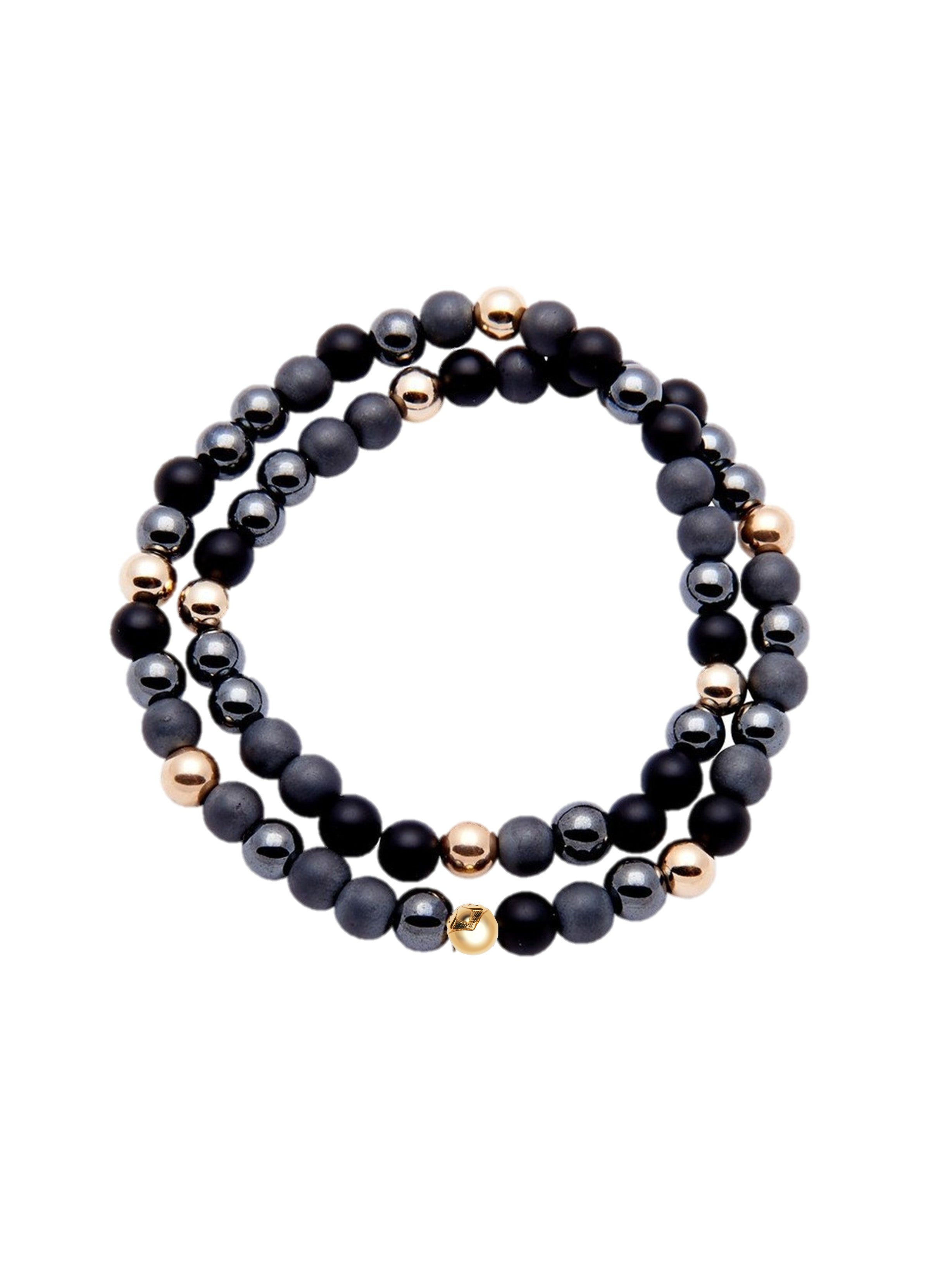 Exclusive 18K Nialaya 6mm Onyx & Hematite wrap bracelet