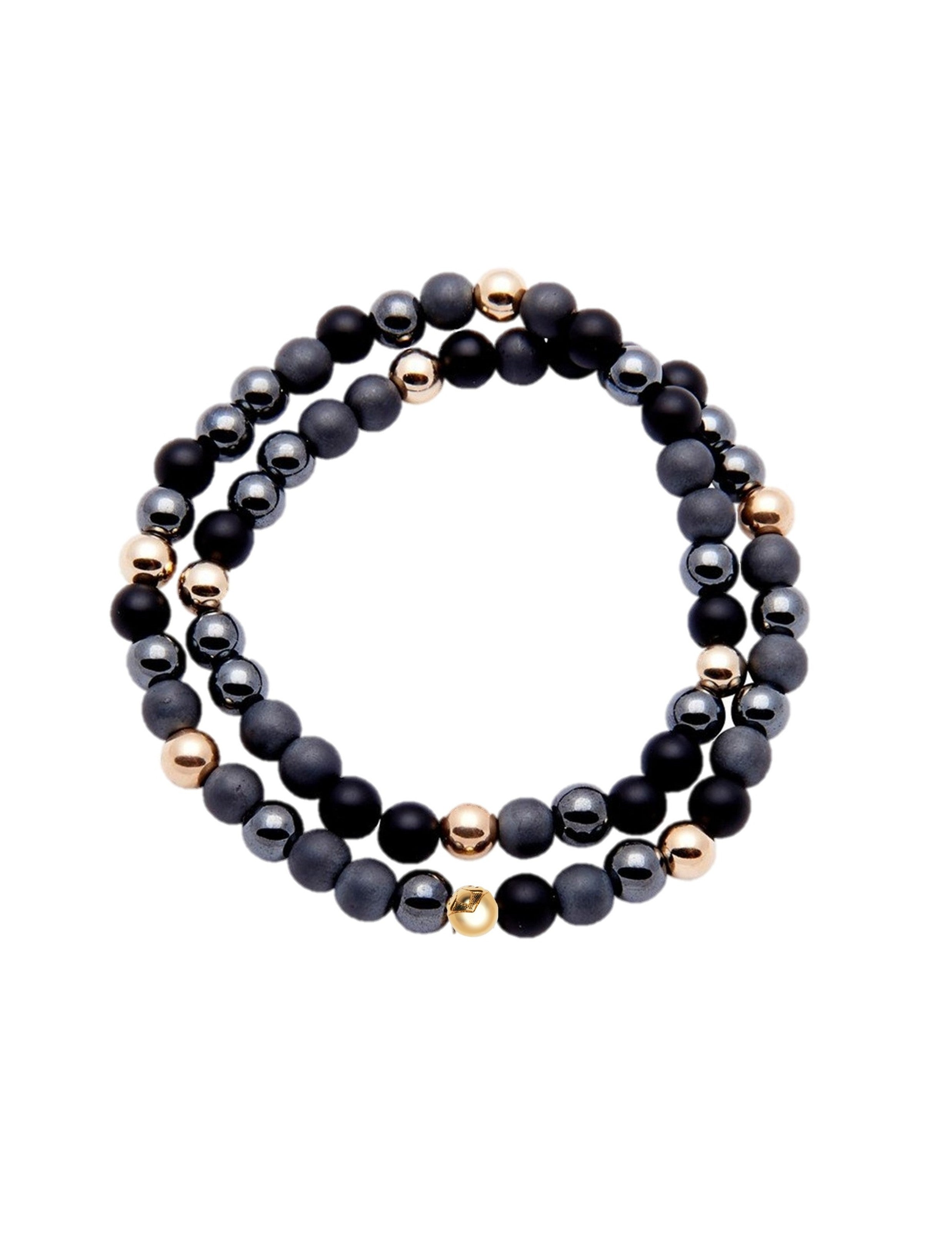 Exclusive 18K Nialaya 6mm Onyx & Hematite wrap bracelet