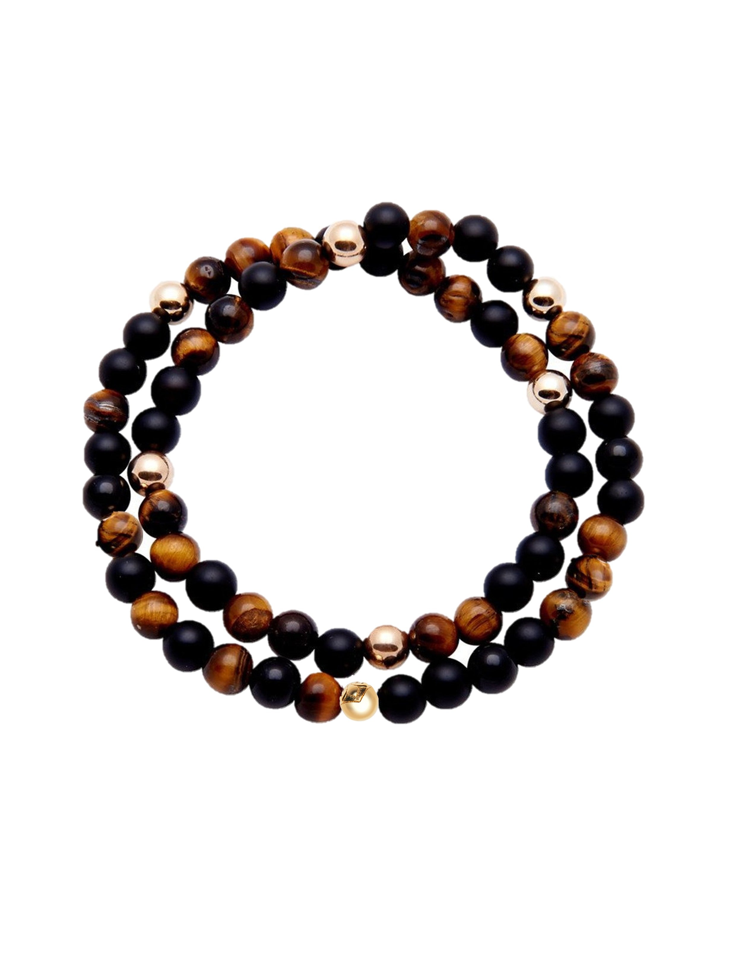 Exclusive 18K Nialaya 6mm Onyx & Tiger Eye wrap bracelet