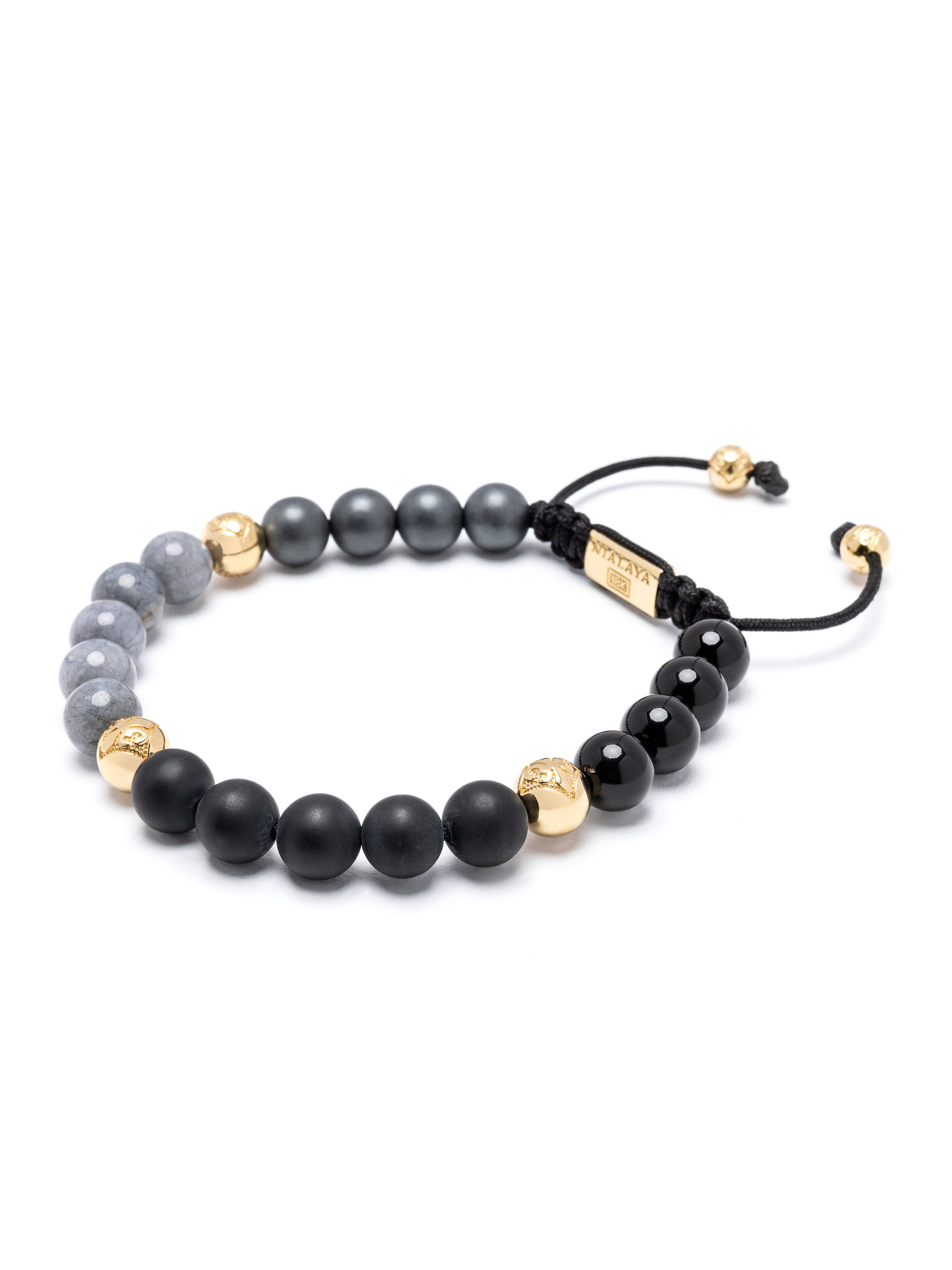 Exclusive 18K Gold Nialaya bracelet with Agate, Onyx, Jade and Hematite
