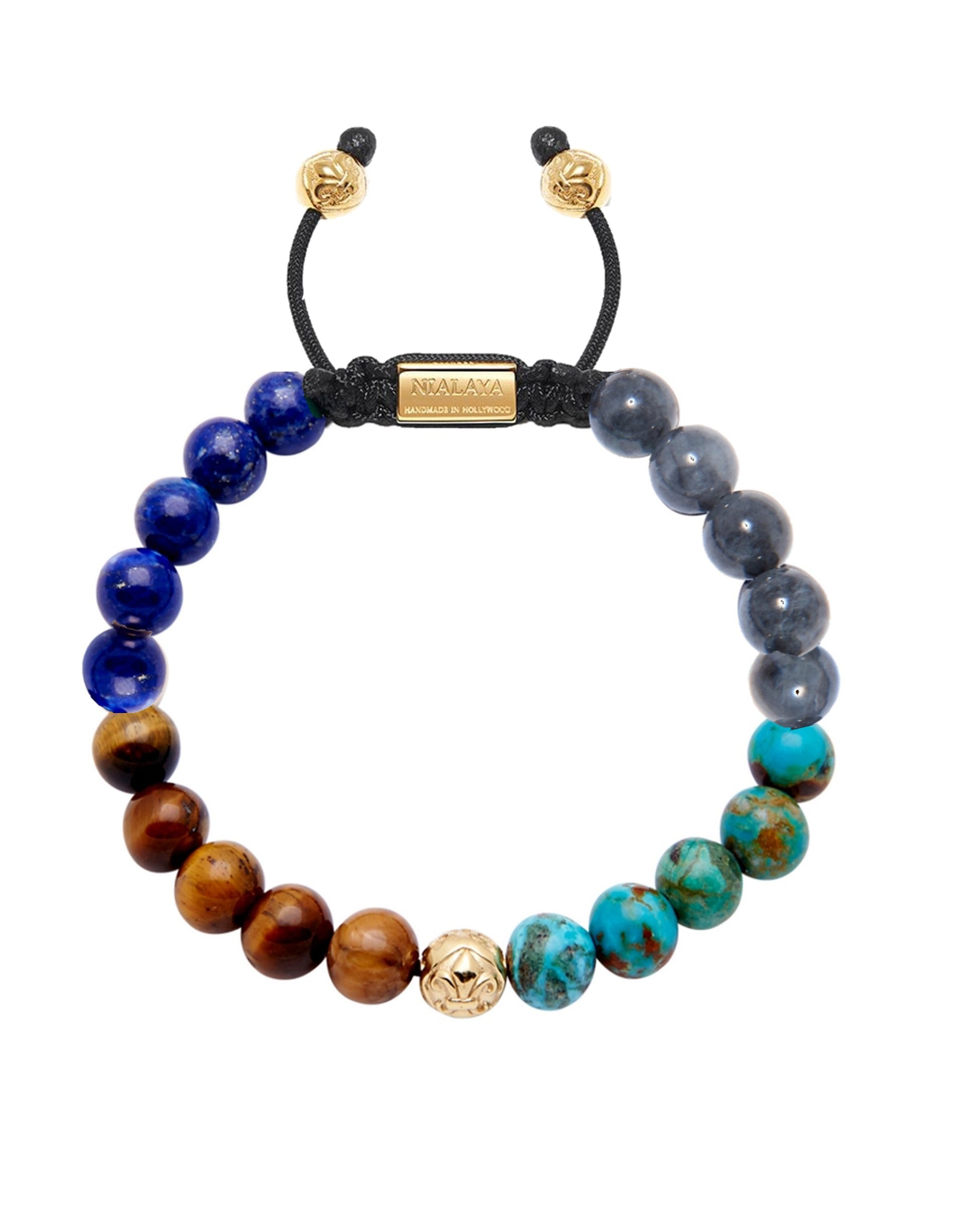 Exclusive 18K Nialaya bracelet with Blue Lapis, Tiger Eye, Turqoise and Jade