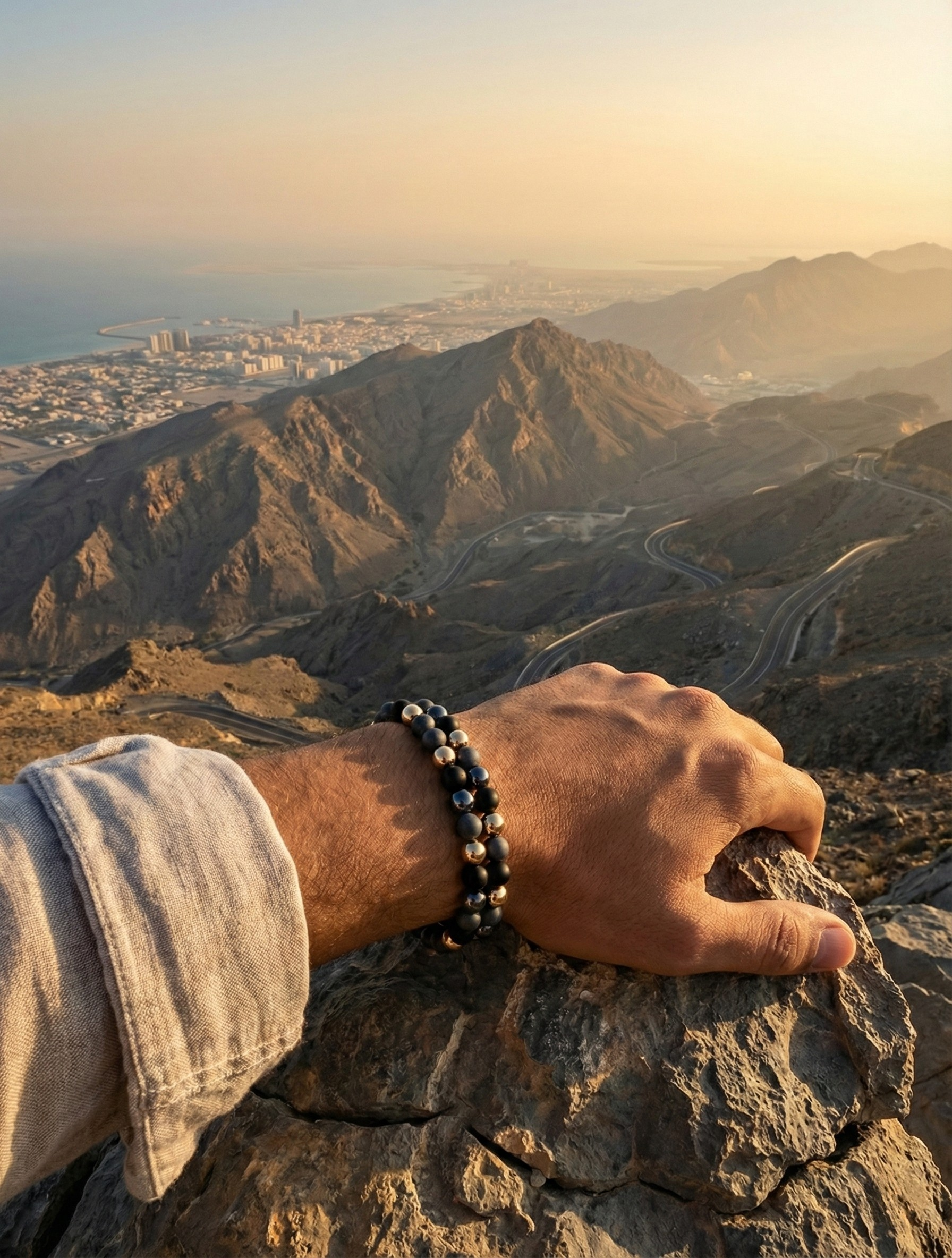 Exclusive 18K Nialaya 6mm Onyx & Hematite wrap bracelet