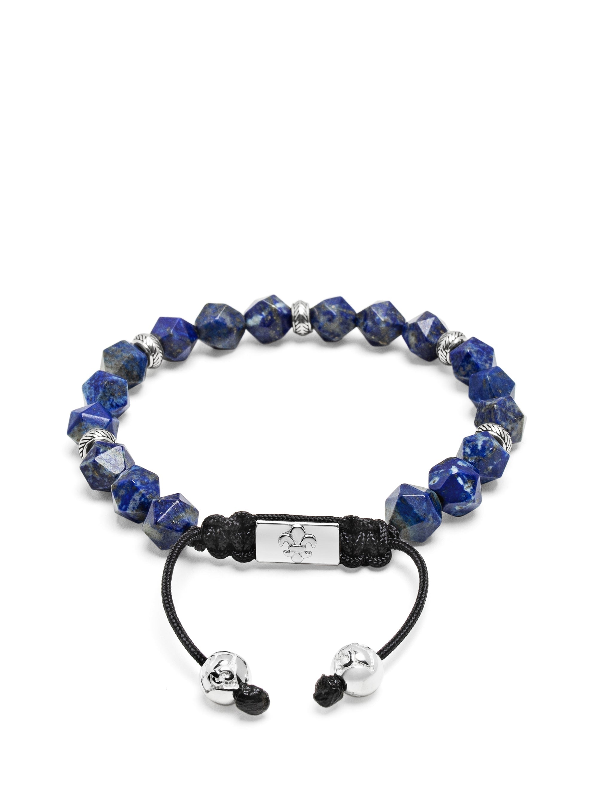Men'S Sterling Silver Faceted Beaded Bracelet With Lapis Lazuli