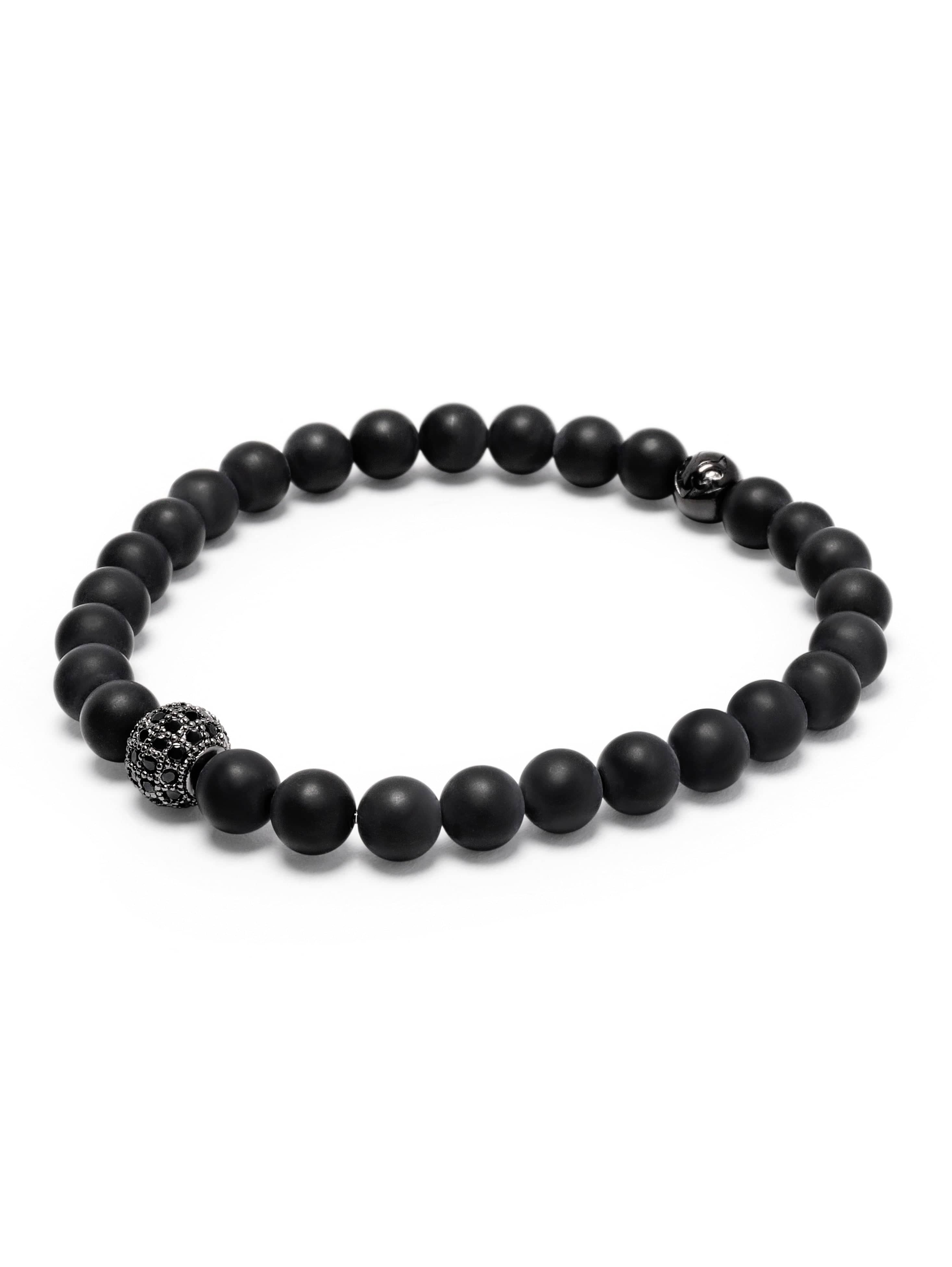 Men'S Wristband With Matte Onyx And Black Cz Diamond