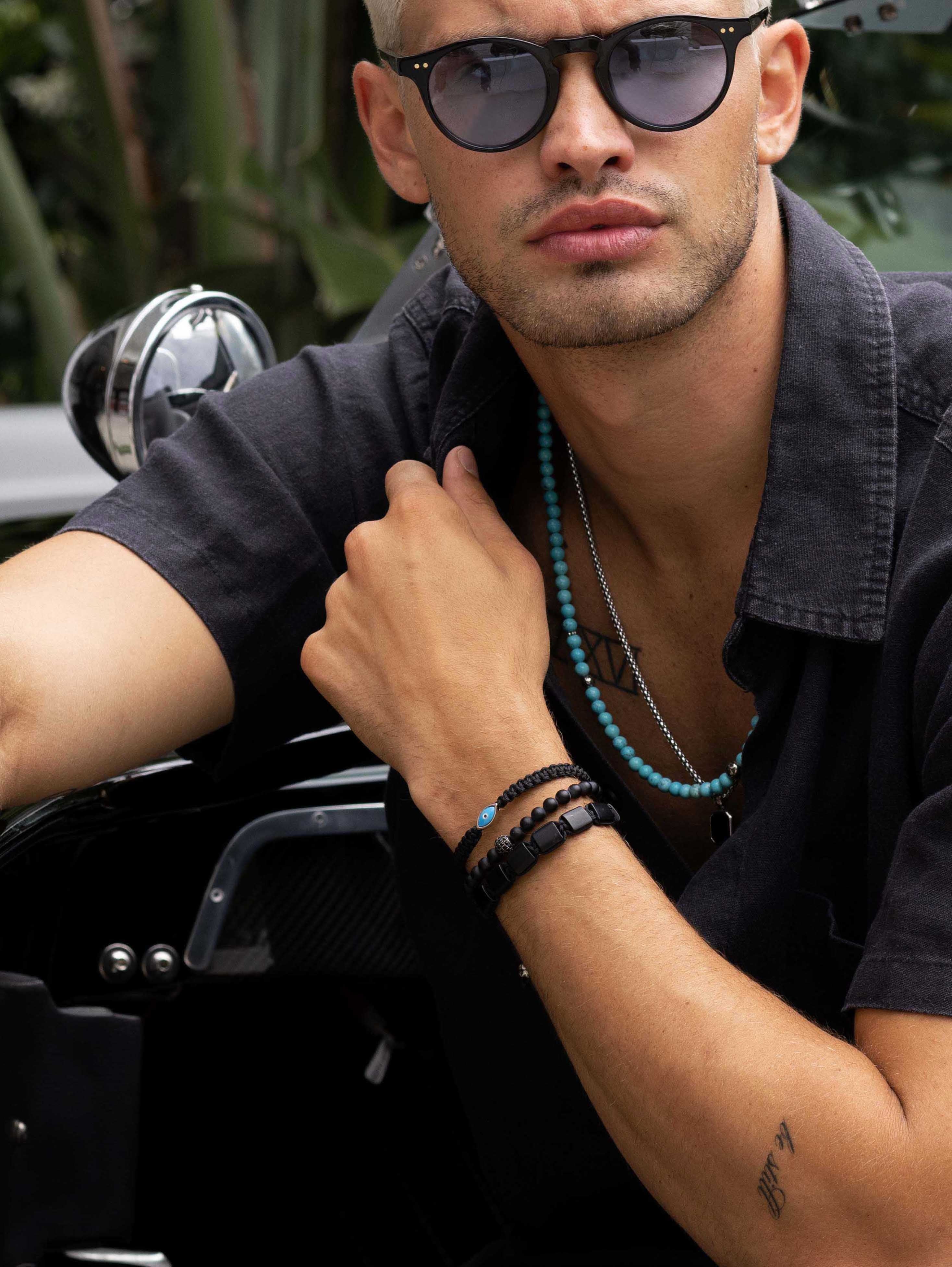 Men'S Wristband With Matte Onyx And Black Cz Diamond