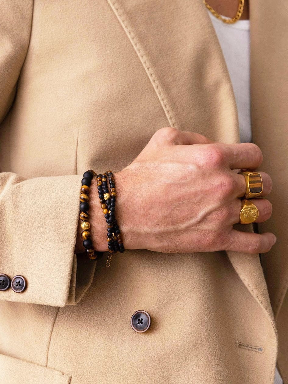 The Mykonos Collection (Brown Tiger Eye, Matte Onyx, and Gold)