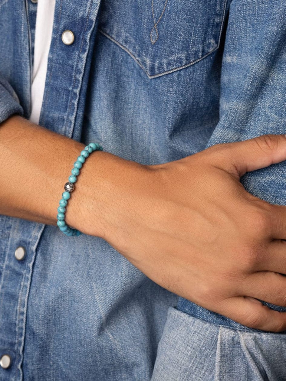 Men'S Wristband With Turquoise And Silver
