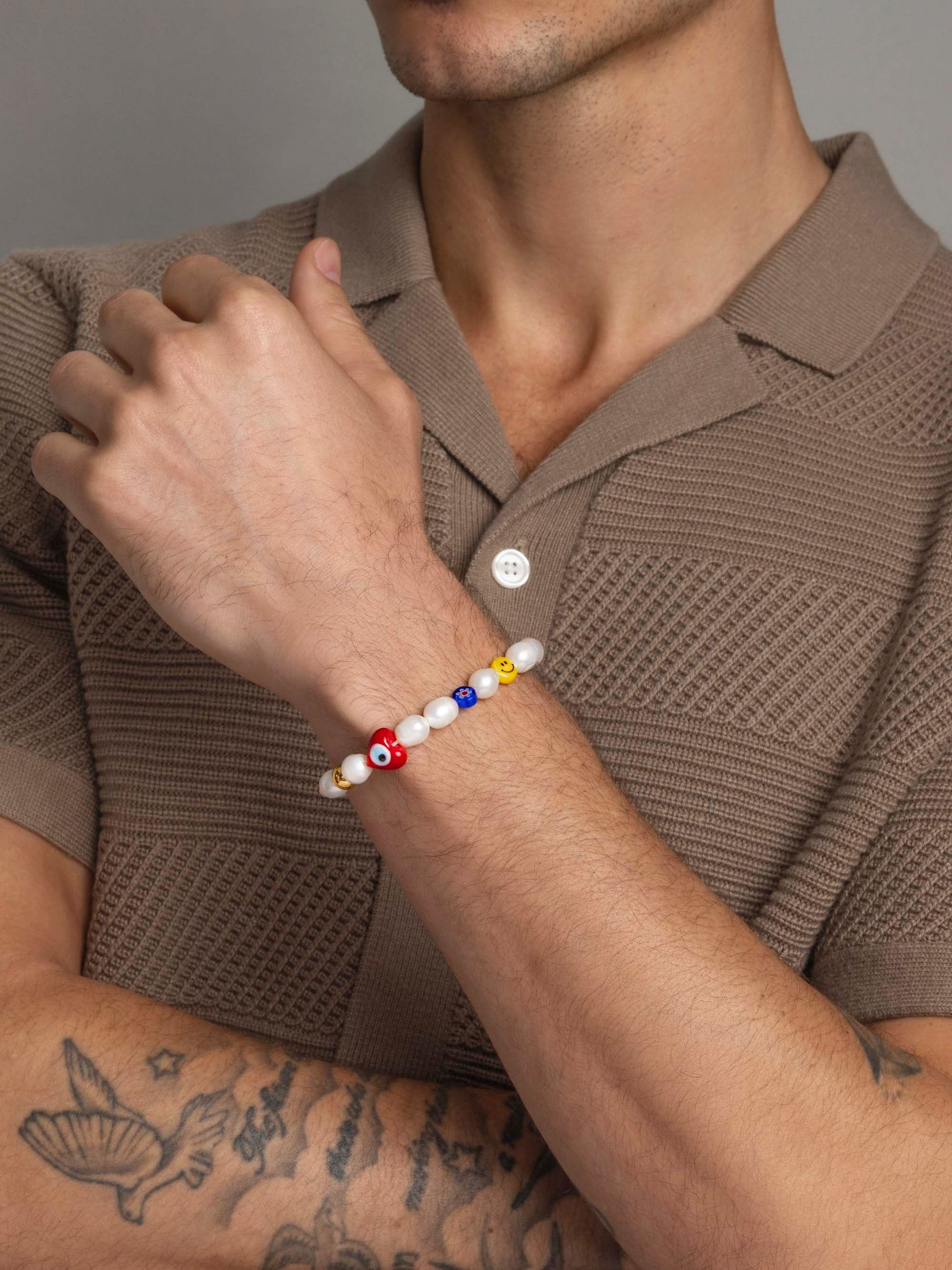 Men'S Smiley Face Pearl Bracelet