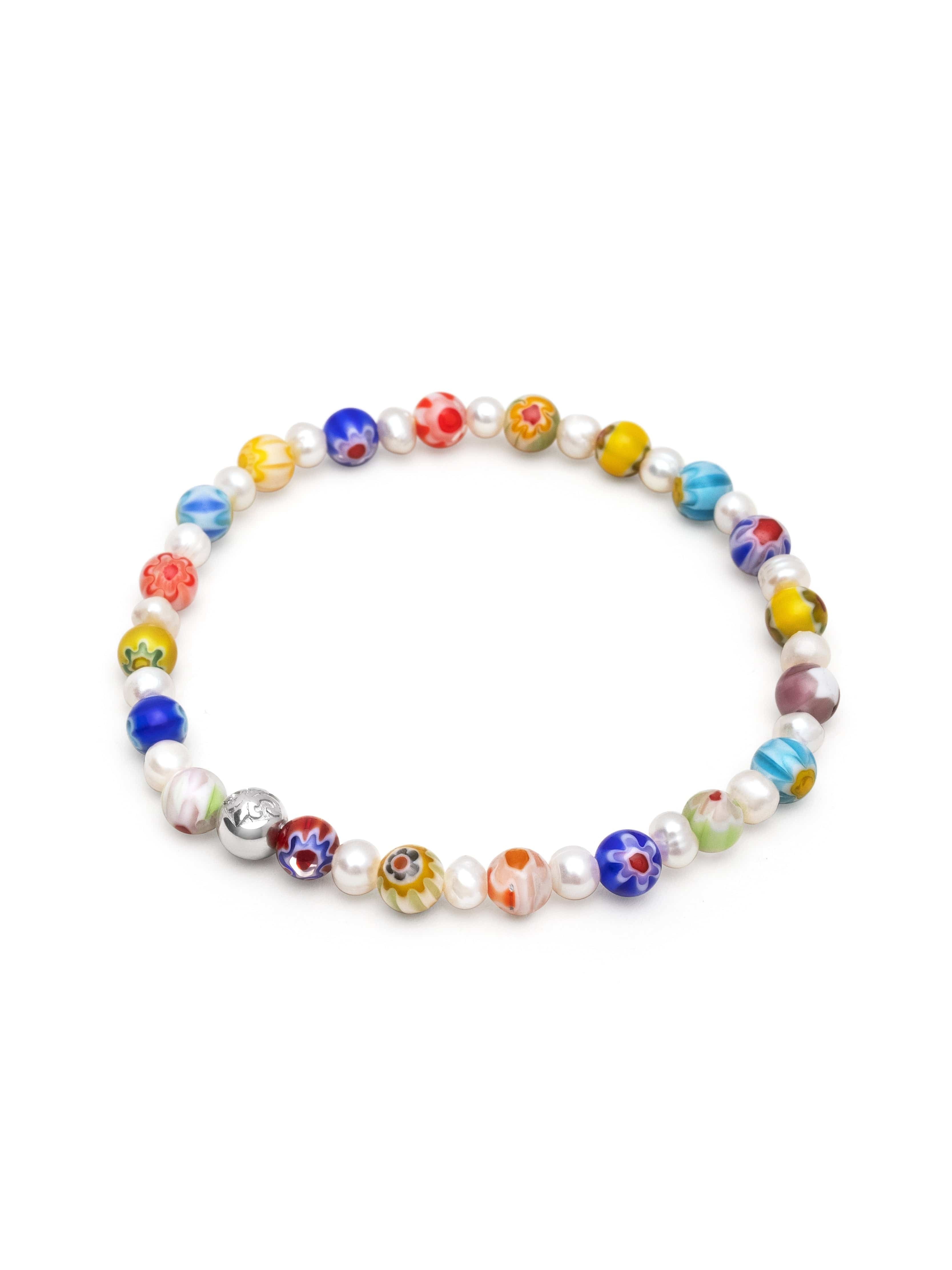 Men'S Pearl Wristband With Hand Painted Glass Beads