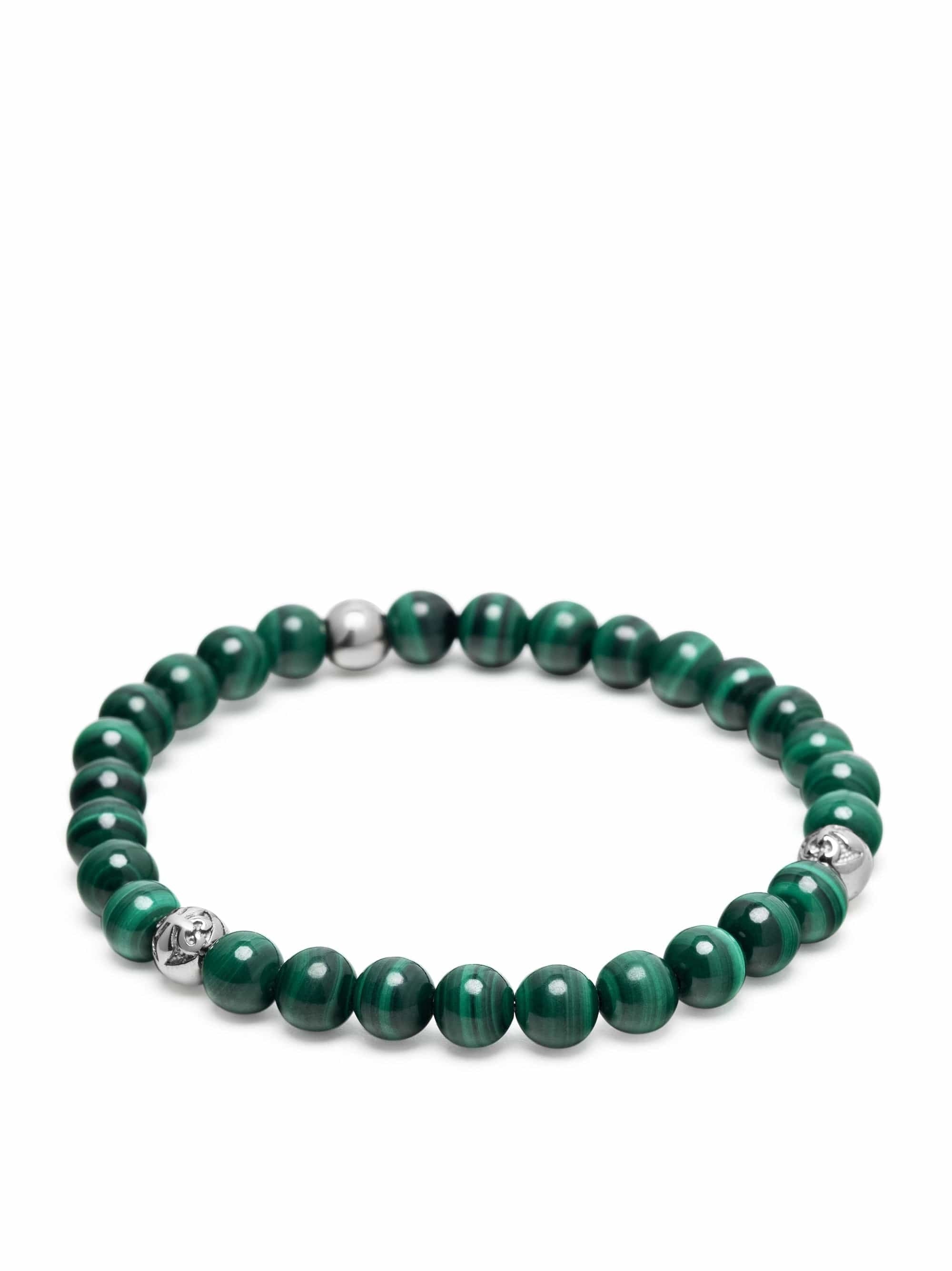 6Mm Green Malachite Bracelet With Silver Balls