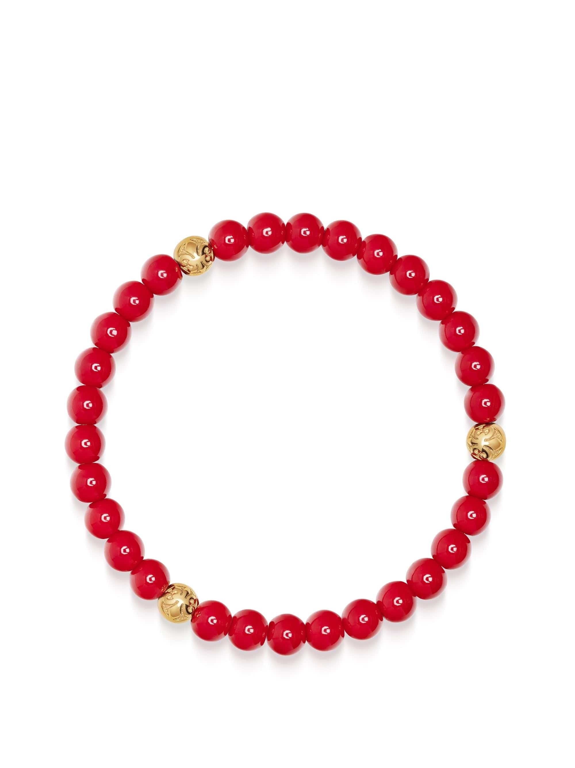 6Mm Red Jade Bracelet With Gold Balls