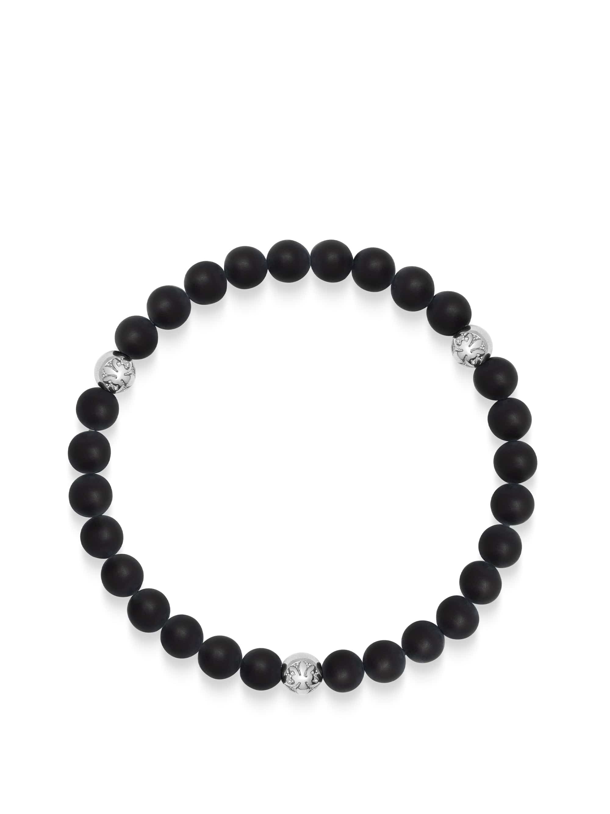 6Mm Matte Black Onyx Bracelet With Silver Balls