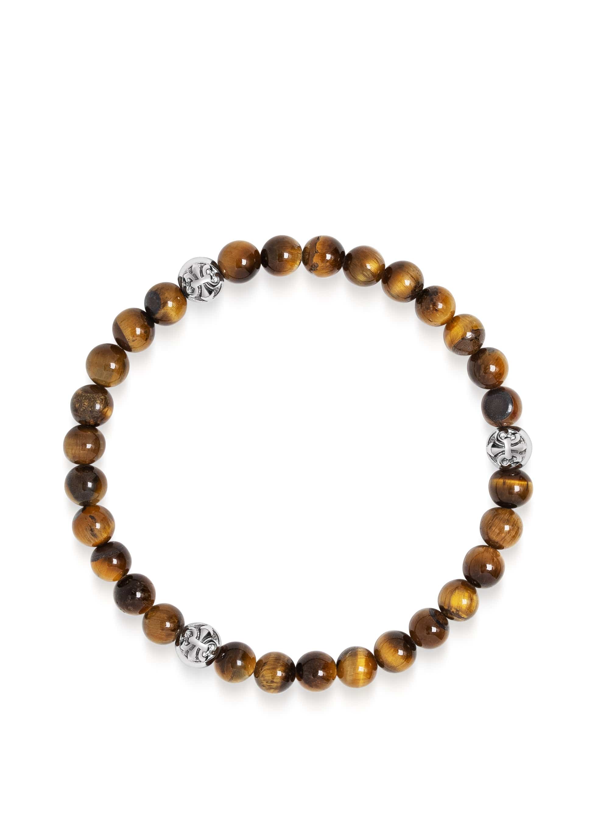 6Mm Tiger Eye Bracelet With Silver Balls