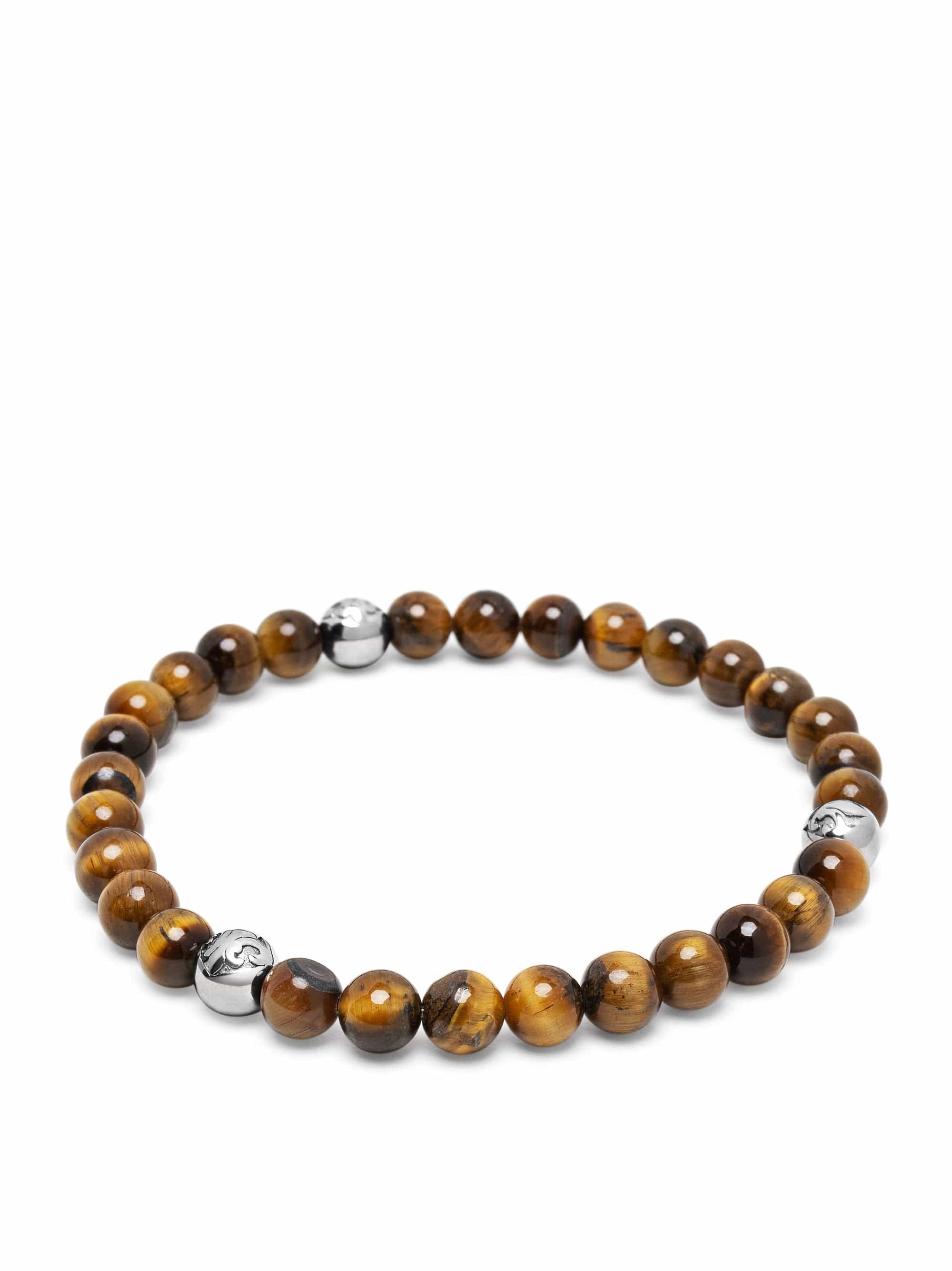 6Mm Tiger Eye Bracelet With Silver Balls