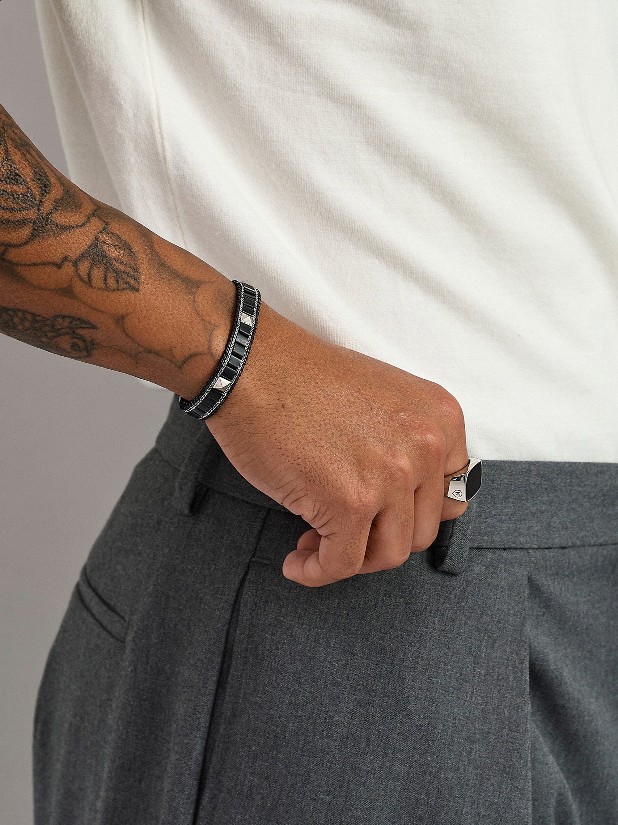 Black Onyx Stud Bracelet With Silver