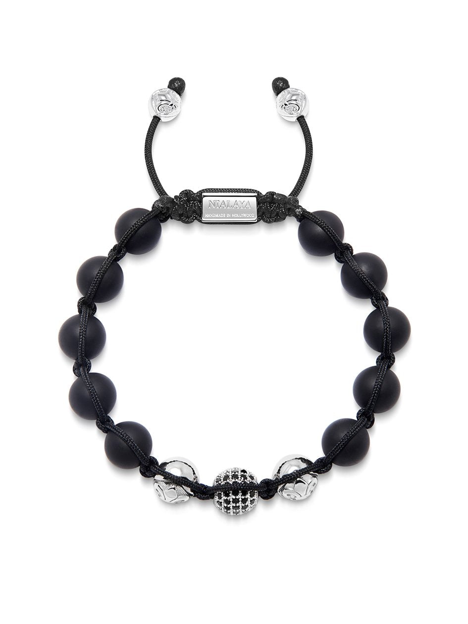 Men'S Beaded Bracelet With Matte Onyx And Silver