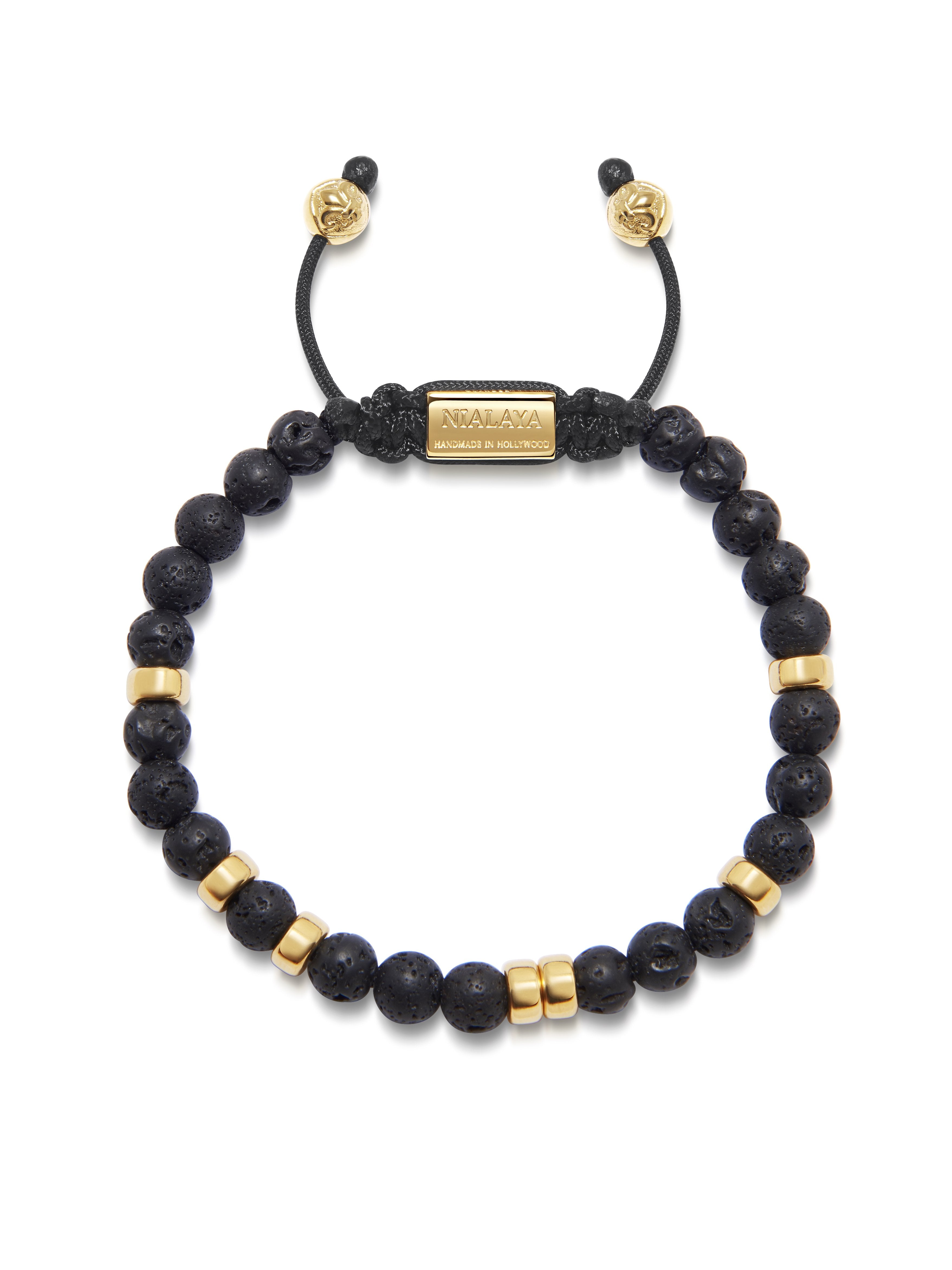 Men's Beaded Bracelet with Lava Stone and Gold