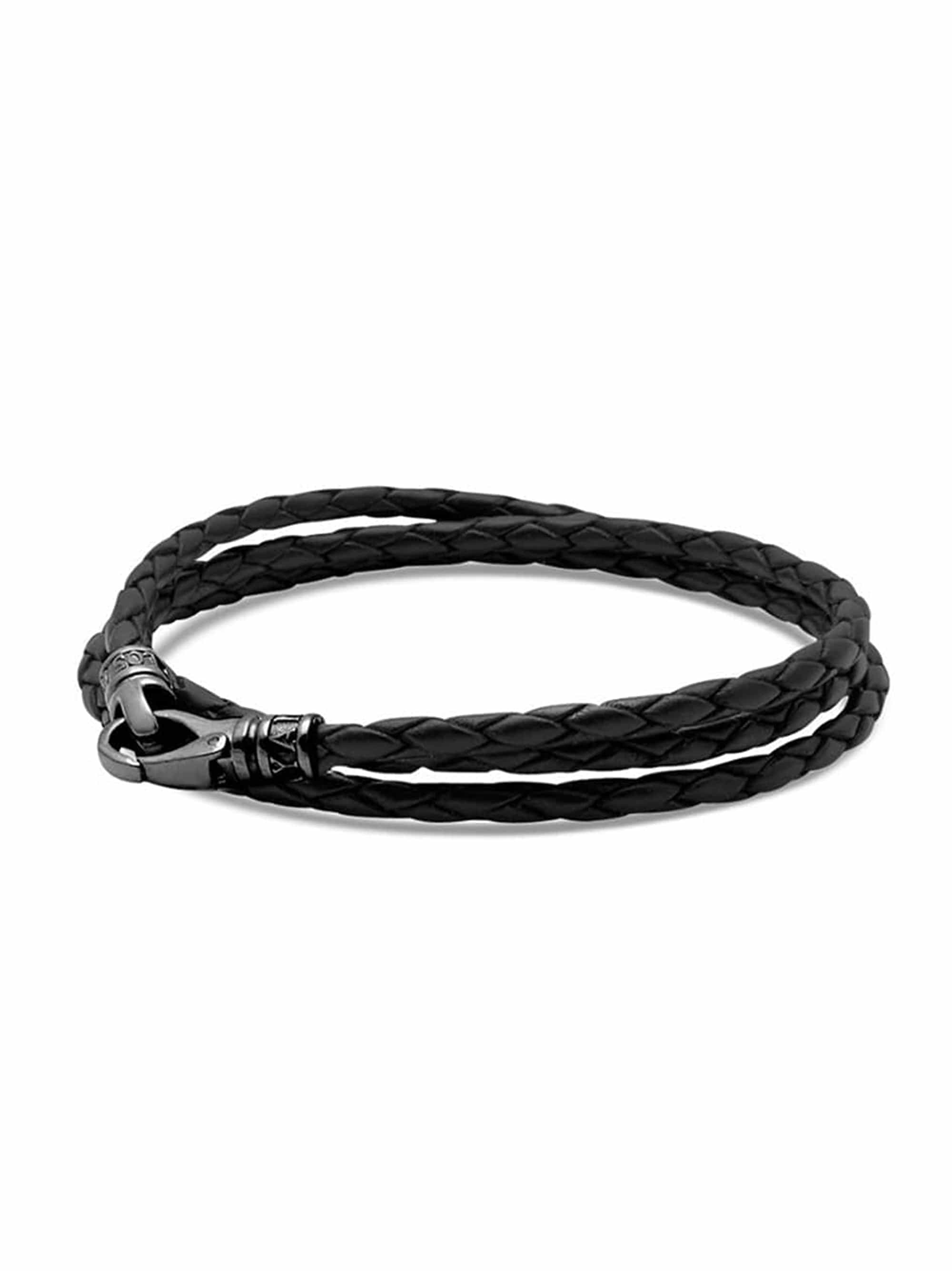Men'S Black Wrap Around Leather Bracelet