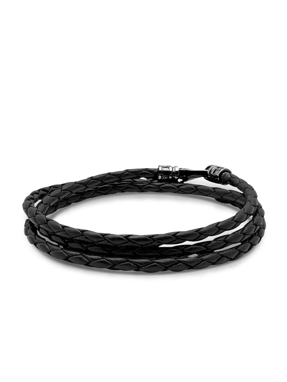 Men'S Black Wrap Around Leather Bracelet