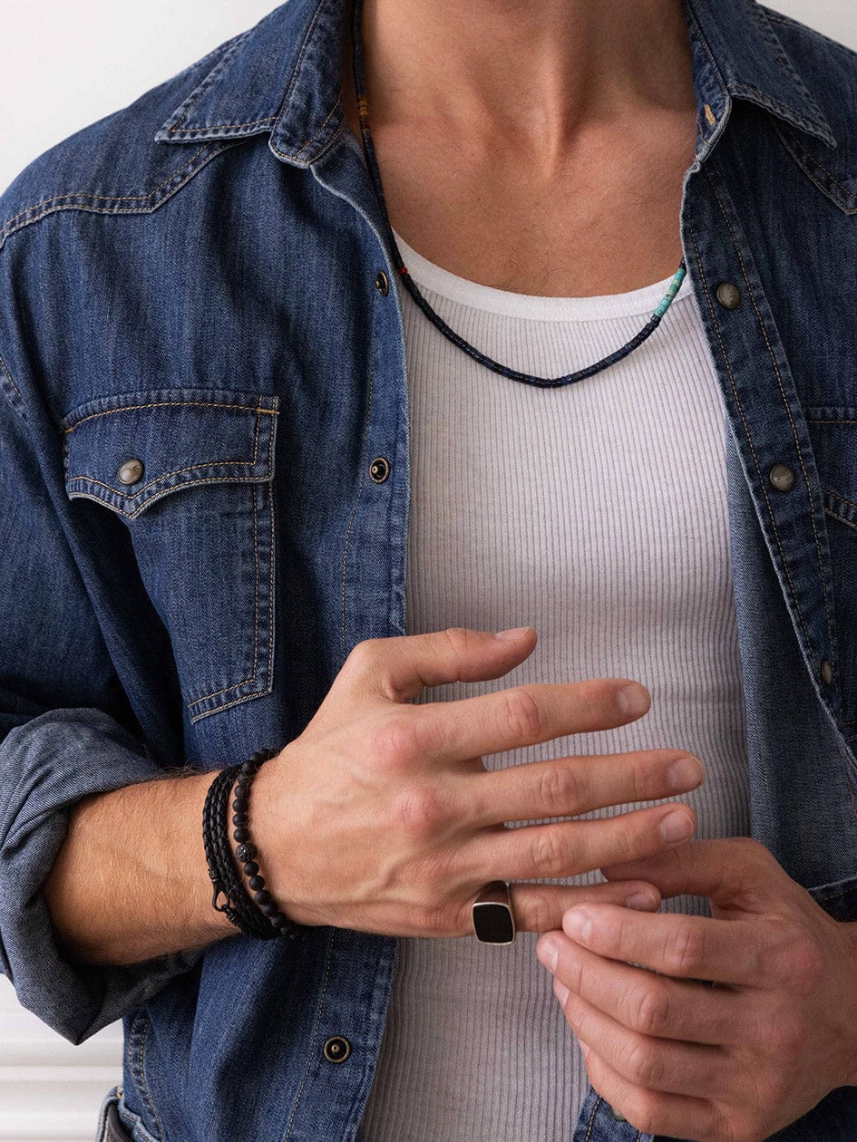 Men'S Black Wrap Around Leather Bracelet