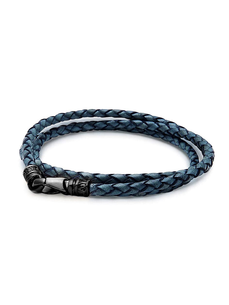 Men'S Blue Wrap Around Leather Bracelet