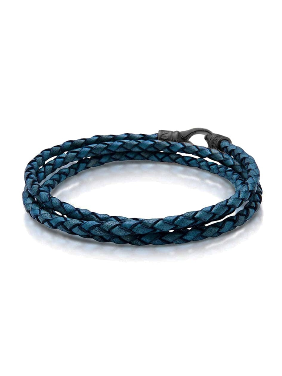 Men'S Blue Wrap Around Leather Bracelet