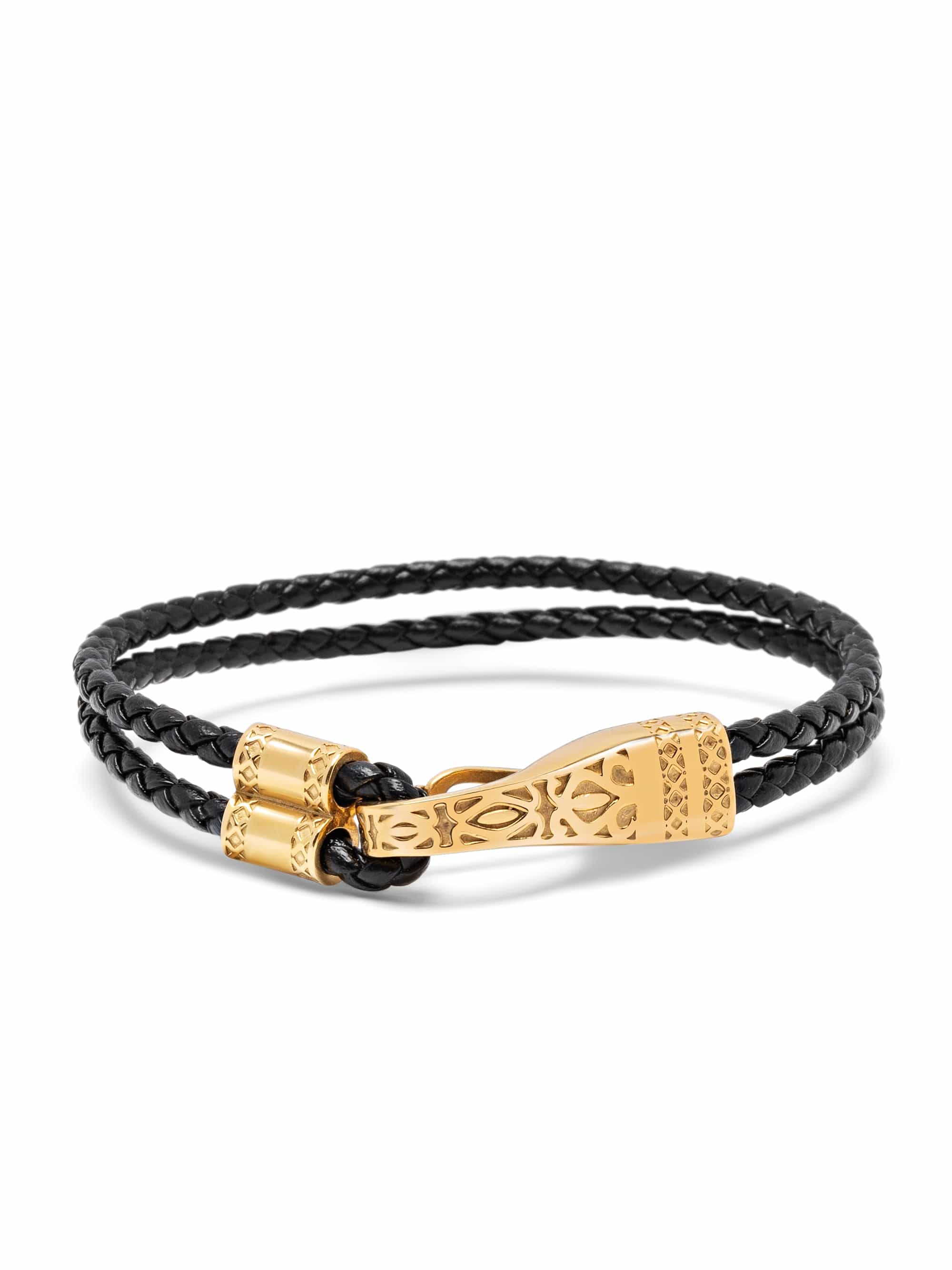 Black Leather Bracelet With Gold Clasp