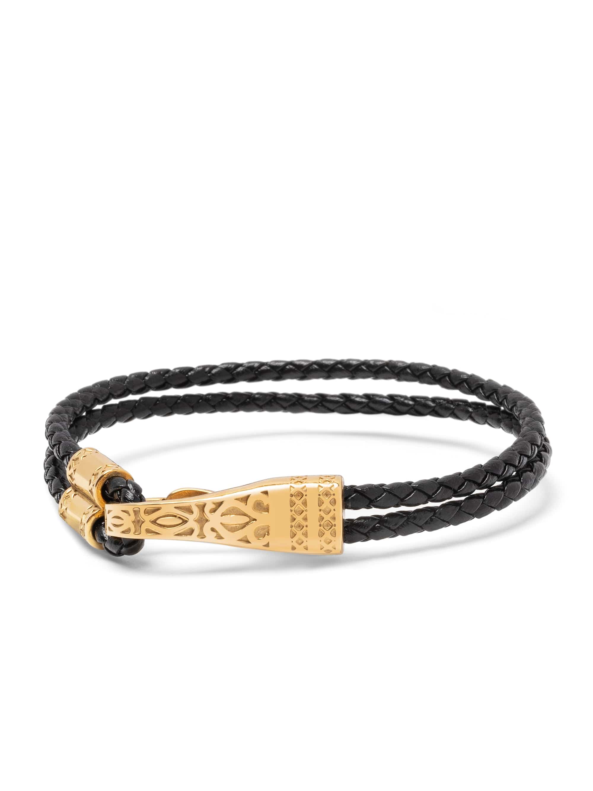 Black Leather Bracelet With Gold Clasp