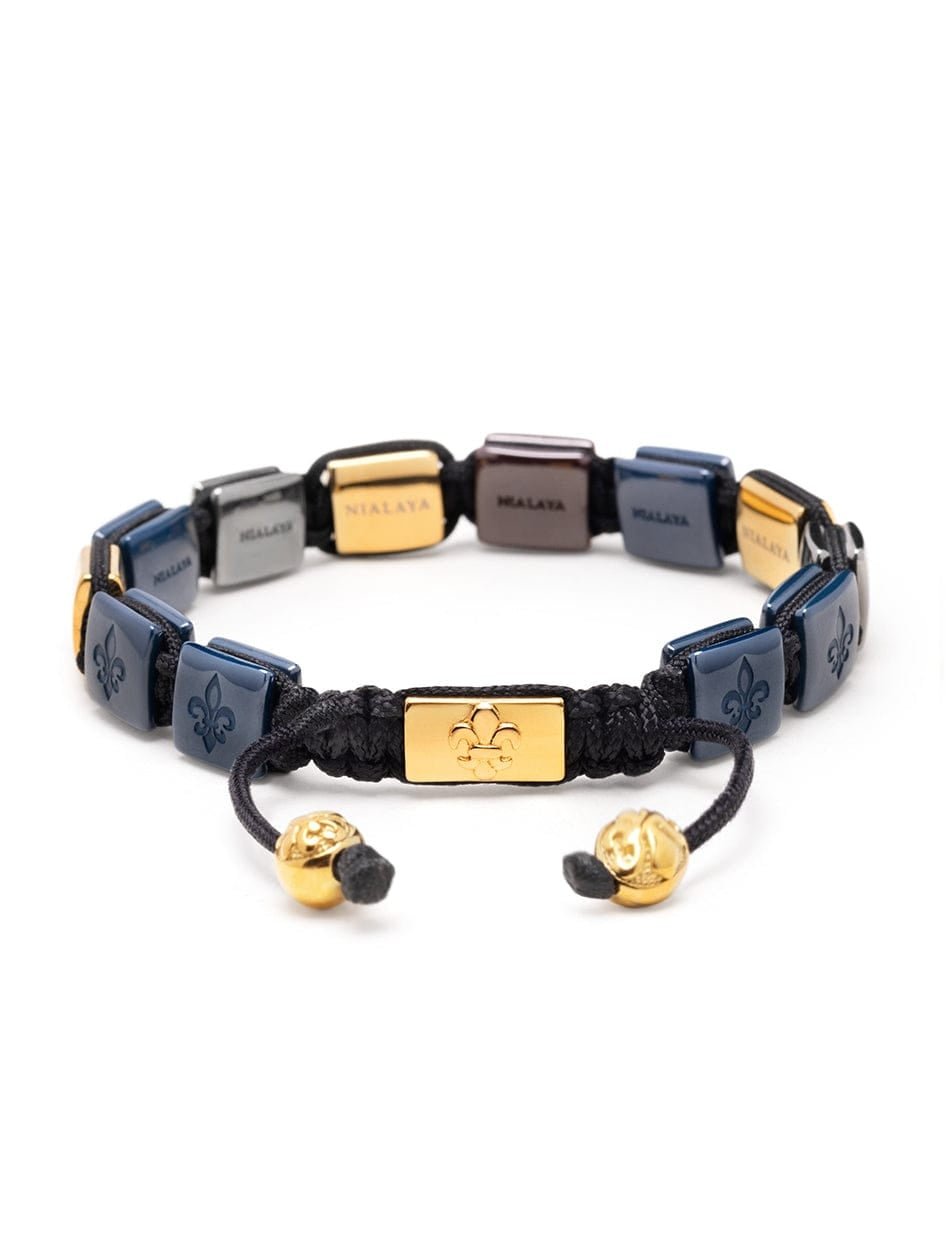 Men'S Ceramic Flatbead Bracelet In Black, Blue, And Gold