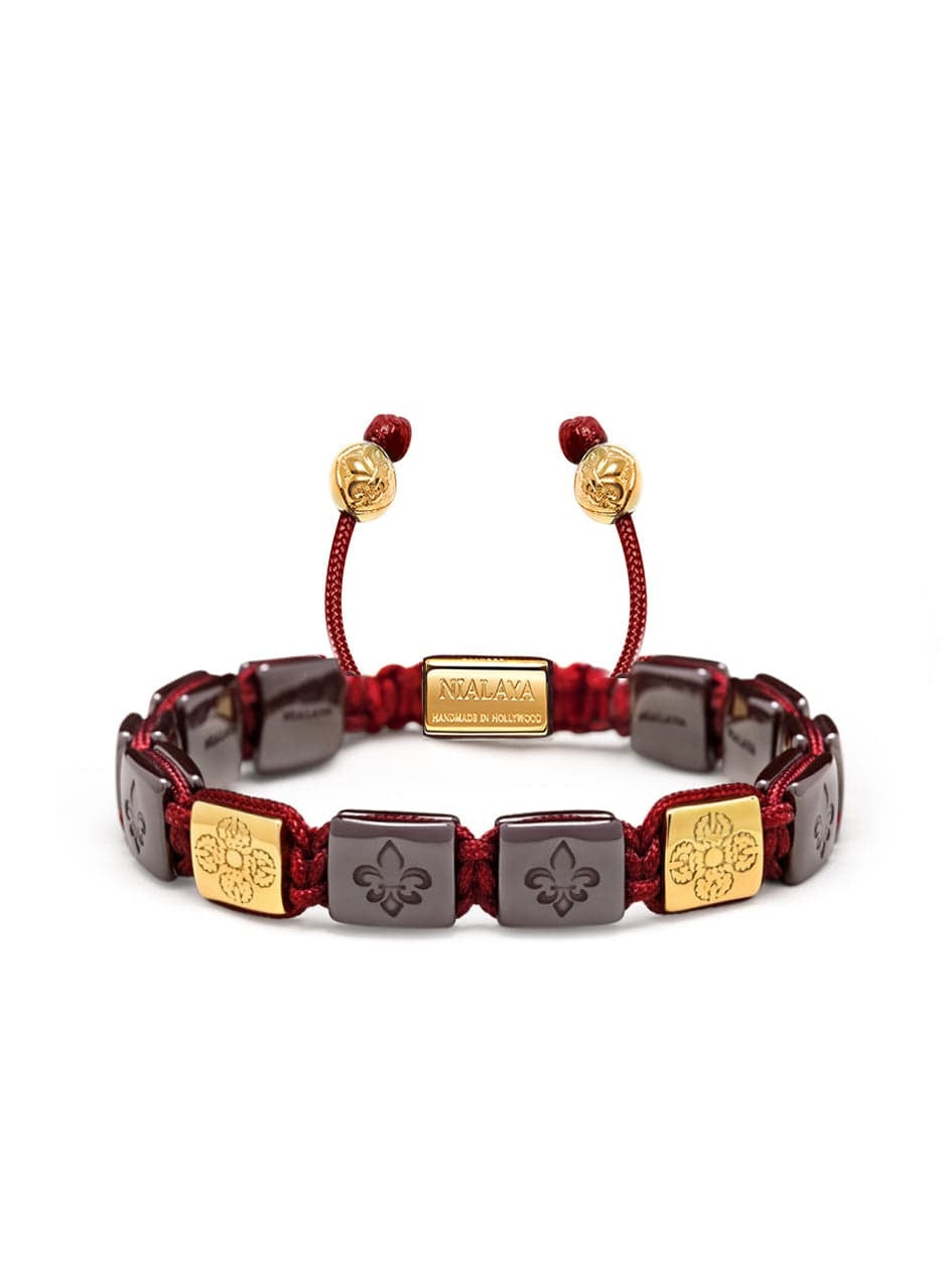 Men'S Ceramic Flatbead Bracelet In Dark Red And Gold
